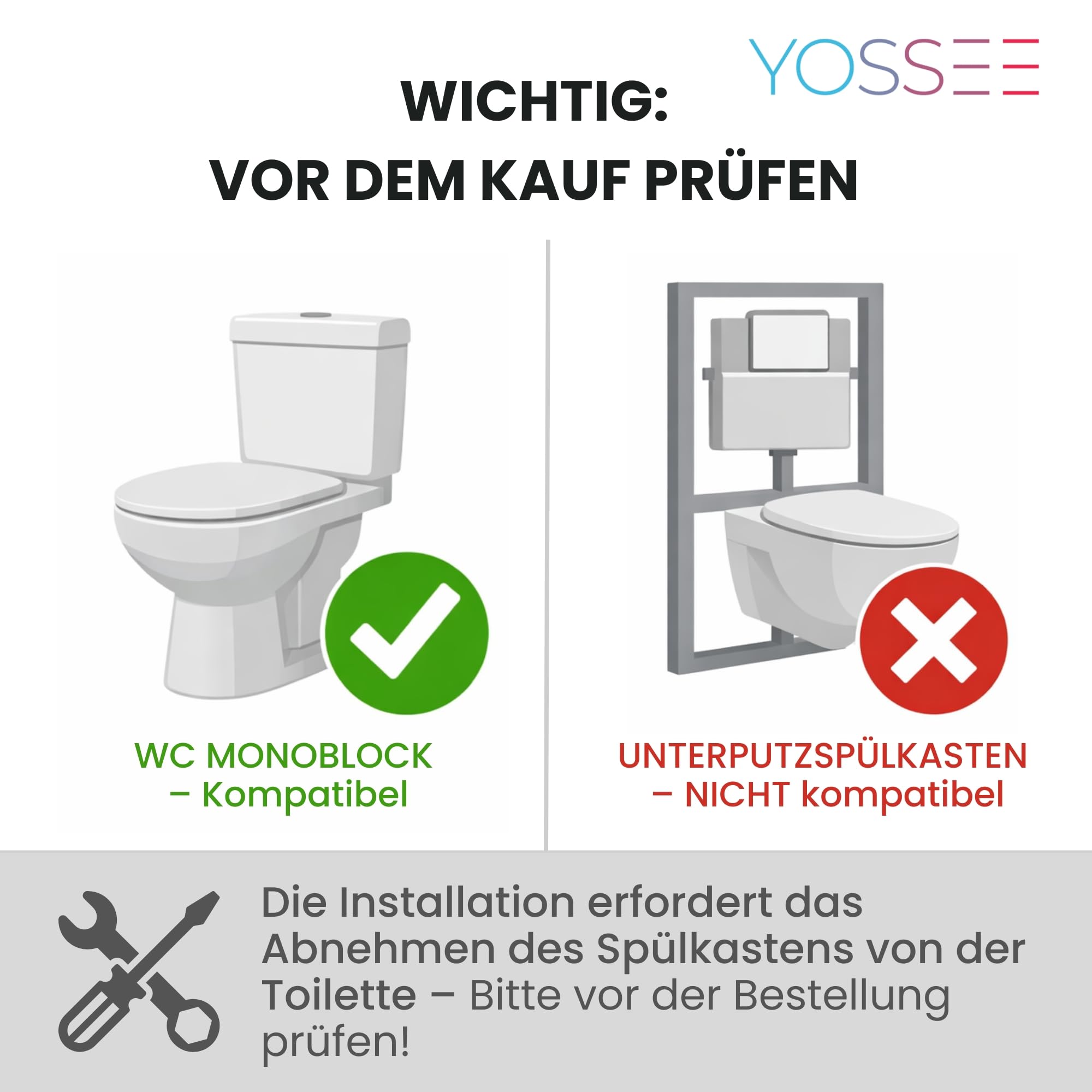 YOSSEE Ersatzteilset - Universal Füllventil + Heberglocke Ablaufventil für Toilettenspülung, Komplettes WC Spülkasten Innenleben