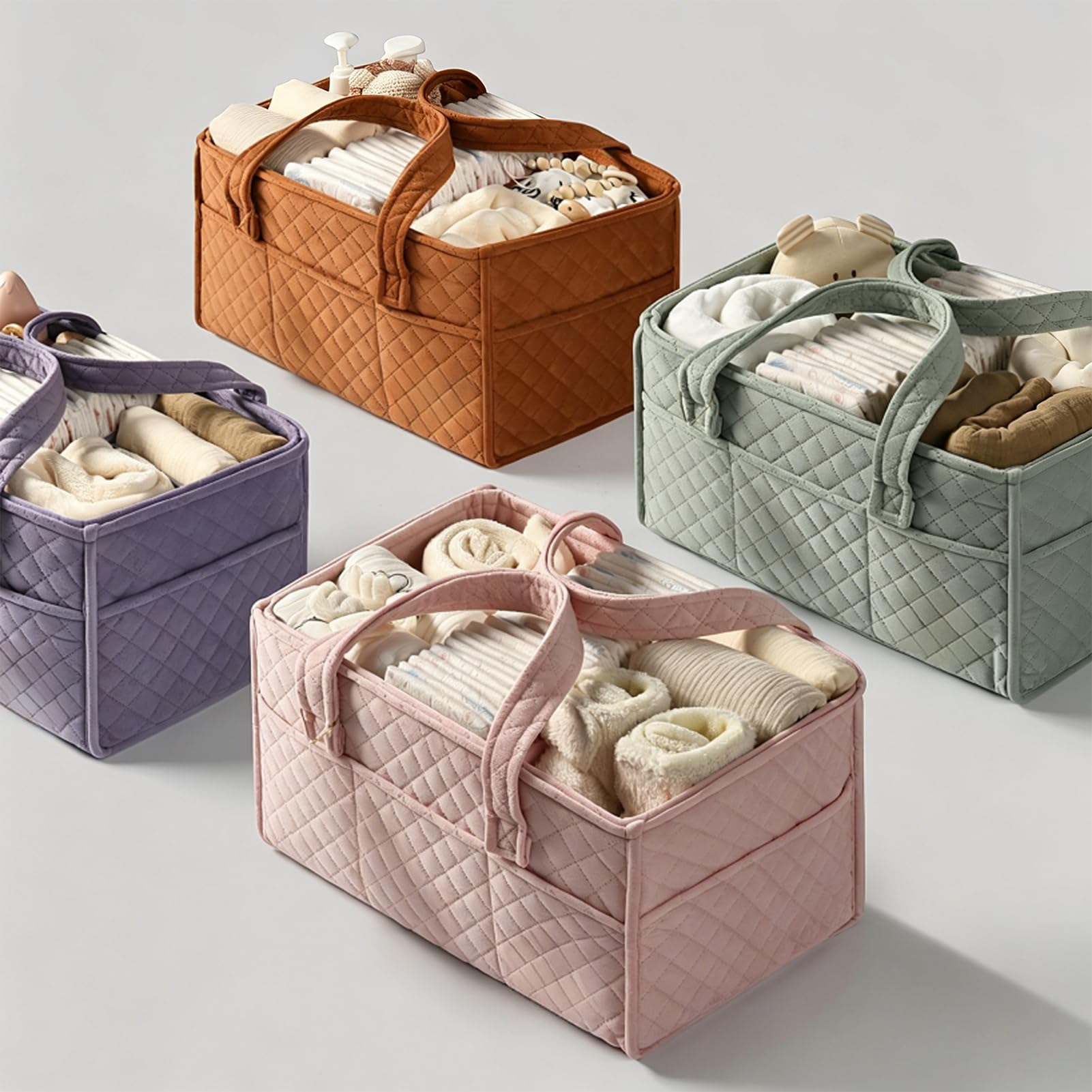 Wickeltisch Organizer, Groß Wickeltasche Organizer mit Kleine Aufbewahrungstasche, Wickelkorb mit Griffen & Herausnehmbare Trennelemente, Wickelorganizer für Wickel und Babysachen (Salbeigrün)