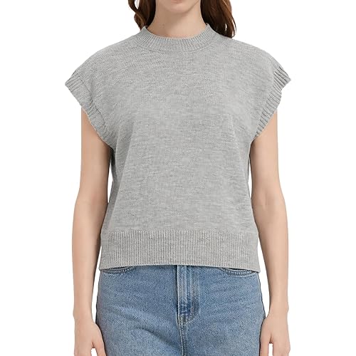 OROLAY CHIIONE Short Sleeve Sweater for Women Cap Sleeve Knit Sweater Lightweight Soft Crewneck Casual Spring Vest Top