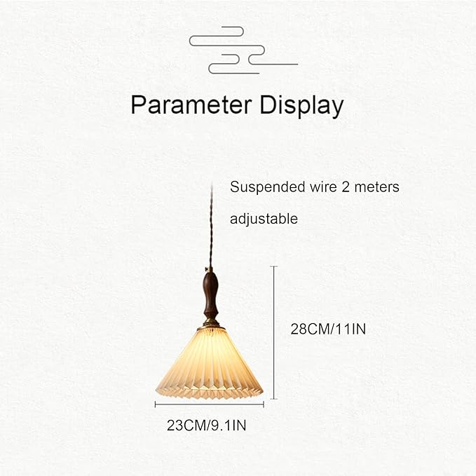 dsfen Walnoothout Hanger Verlichtingsarmaturen, Plooien Doek art Kroonluchter Lichten, Opknoping Lichtpunt voor Slaapkamer Keuken Woonkamer,23cm photo 2