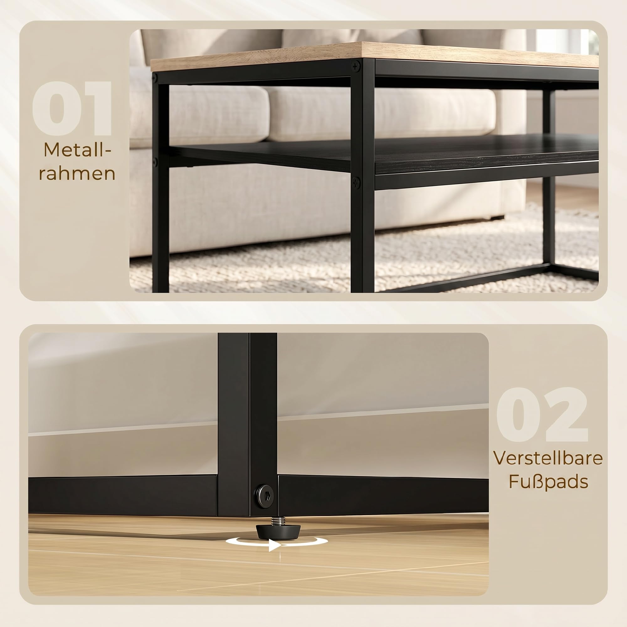 HOMCOM Couchtisch Wohnzimmertisch mit Ablage, Moderner Kaffeetisch im Industrial Design, Beistelltisch mit Metallrahmen Sofatisch für Wohnzimmer, Schlafzimmer, 100 x 59,8 x 47 cm, Eiche