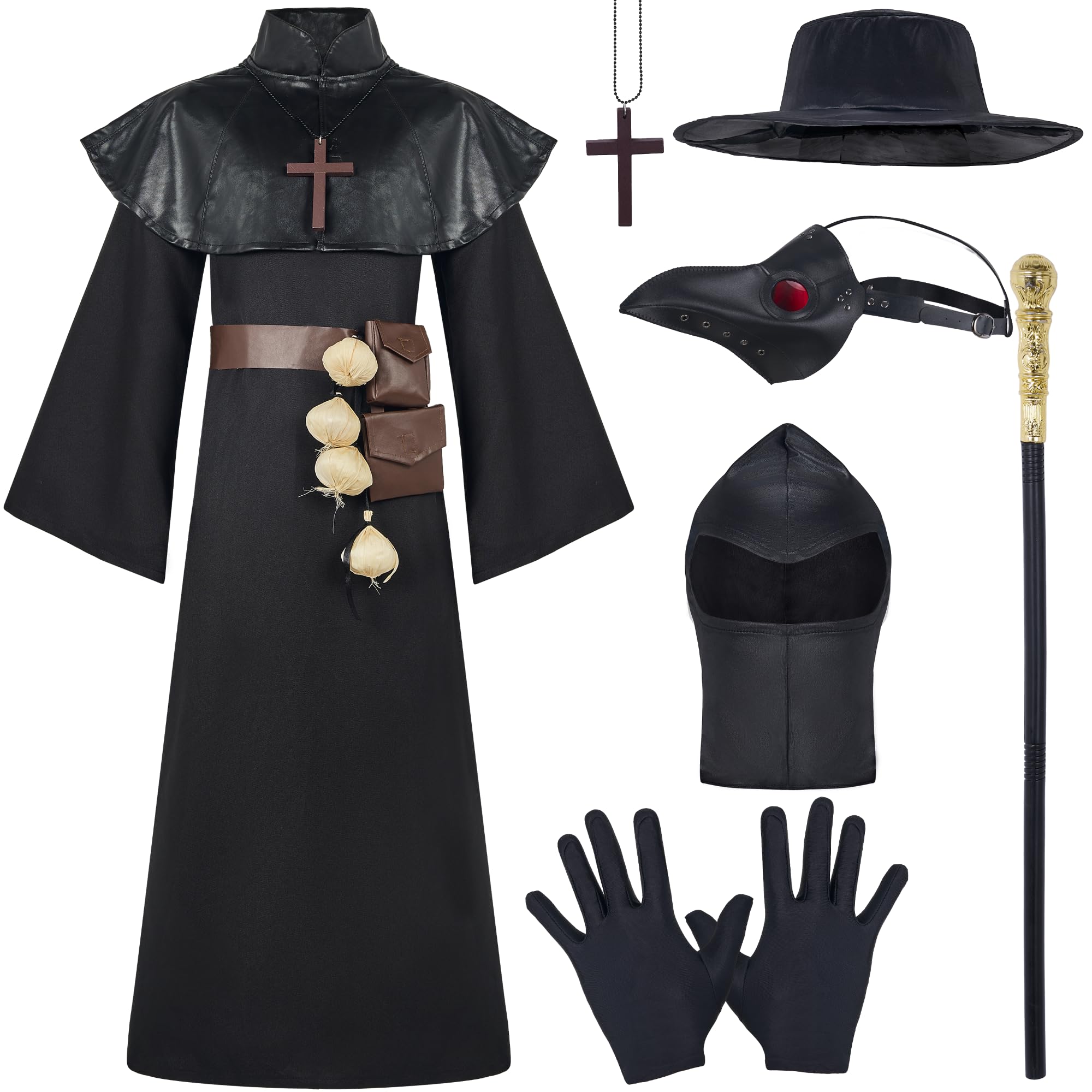 Spooktacular Creations 10 w 1 Halloween czarna śmierć lekarz zestaw kostiumów maska dziób lekarz dżumy dzieci strój