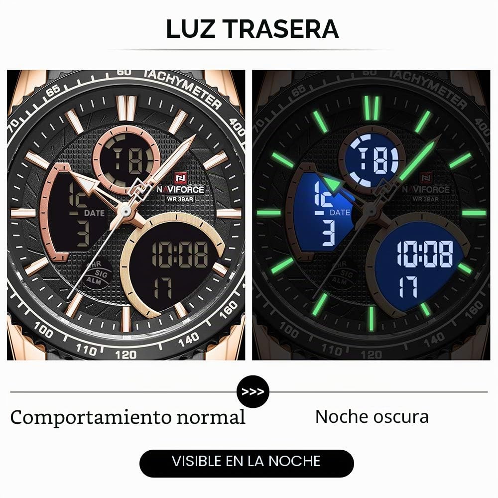 Naviforce Reloj Digital Hombres Lujo Acero Inoxidable Cuarzo Analógico Relojes Impermeables Moda Negocio Cronógrafo Militar Reloj de Pulsera Multifuncional