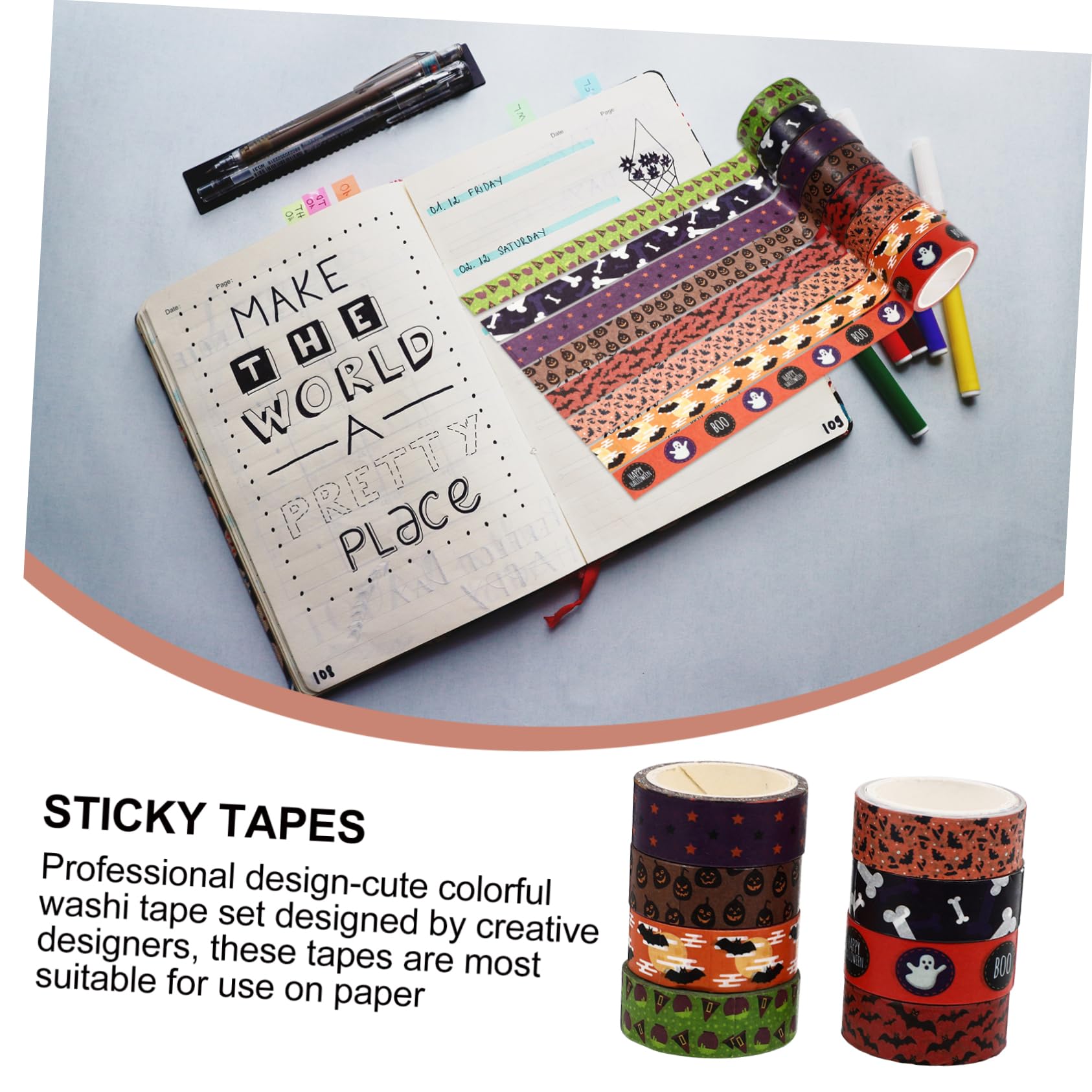 NUOBESTY 48rollos Washi Tape Decorativas De Halloween Para Manualidades y Estilo Aleatorio Cintas Adhesivas Para Estudiantes y Fiestas