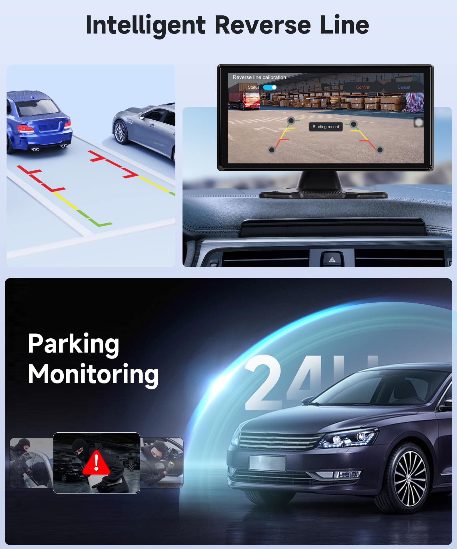 Rimoody 1080P Rückfahrkamera 4 Kameras Set mit Wireless Carplay Android Auto, 10.36 Zoll Monitor 4 Geteilte Bildschirm, Bluetooth/FM Sender/Loop Video/WiFi Video/Parkmonitor für LKW/Bus/Van/Wohnmobile