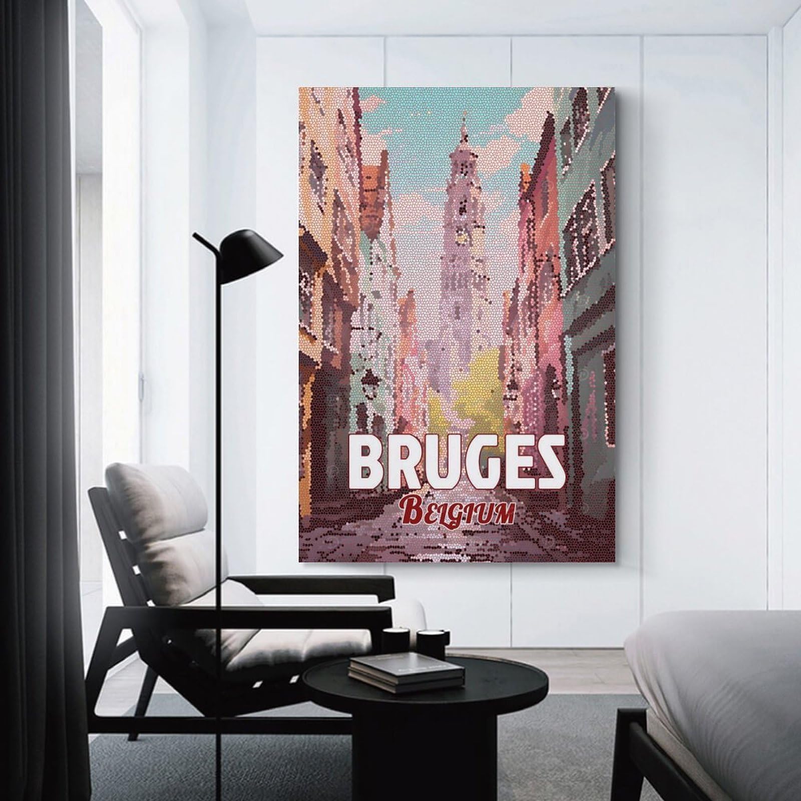 Junmoney Canvas Wall Picture Bruges Belgium Mosaic Art Metal Print, 24x36inch(60x90cm), for Restful Interiors, Bedrooms Or Small Rooms, Home Artwork with A Soft Interior Feel