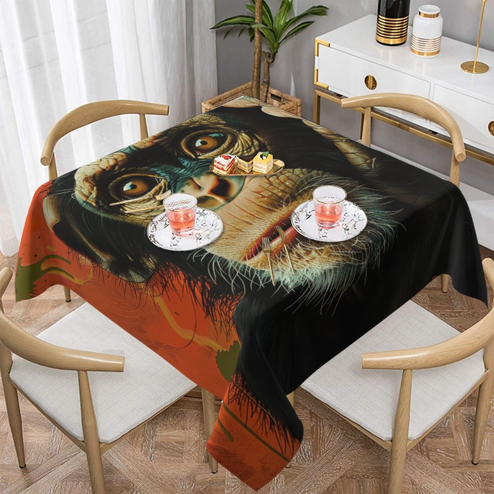 WPKJU Monkey Printed Square Tablecloth 60x60 inch Water Resistant Table Cover Washable Rectangle Table Cloth for Dining Tables
