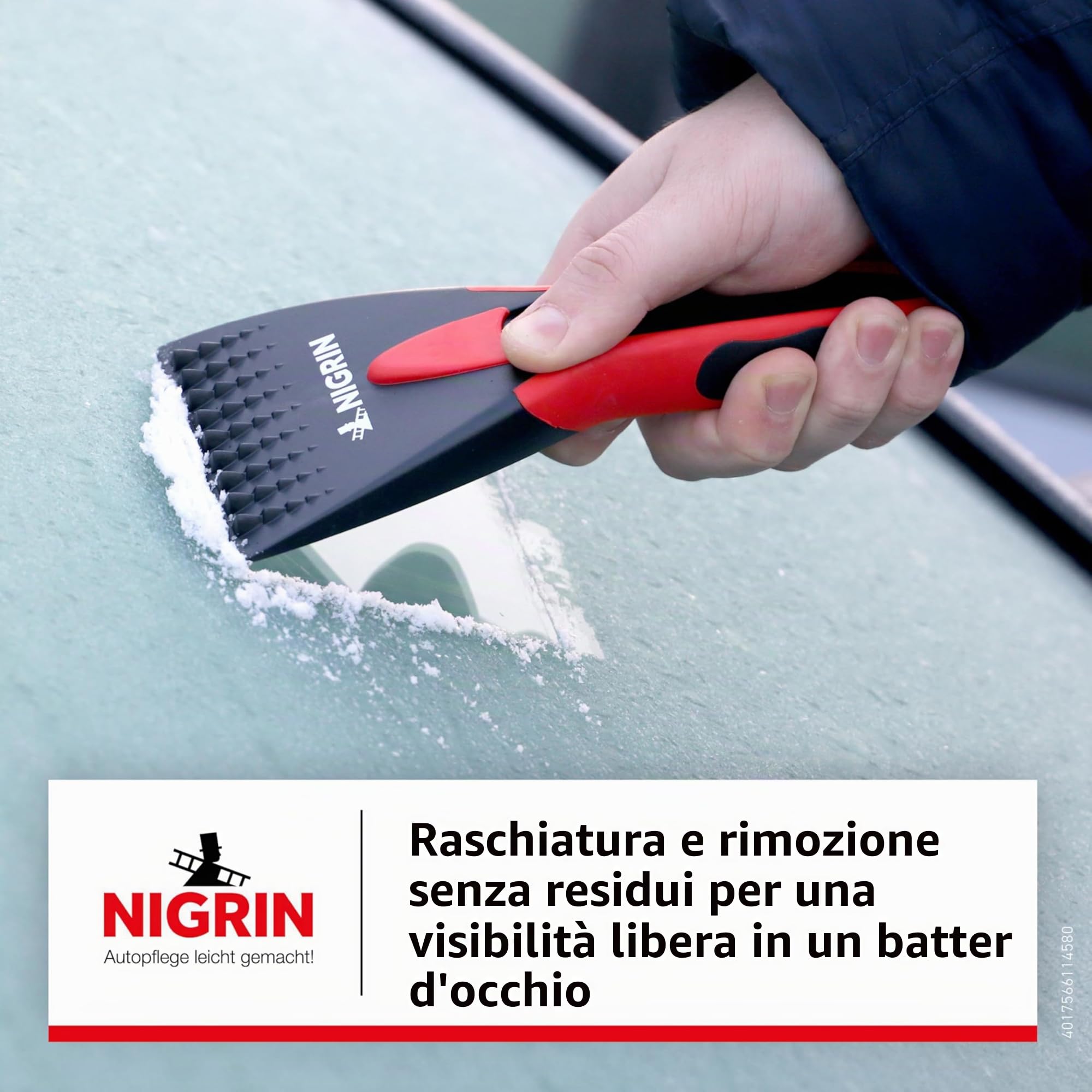 Nigrin Raschietto per Ghiaccio per Auto, Manico ergonomico Morbido, Nero e Rosso, 1 Pezzo