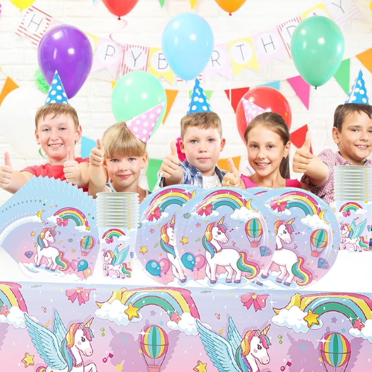 Set di 20 ospiti di compleanno unicorno per ragazze e ragazzi, unicorno, palloncini, piatti di cartone, tovaglioli, decorazione di compleanno per ragazze