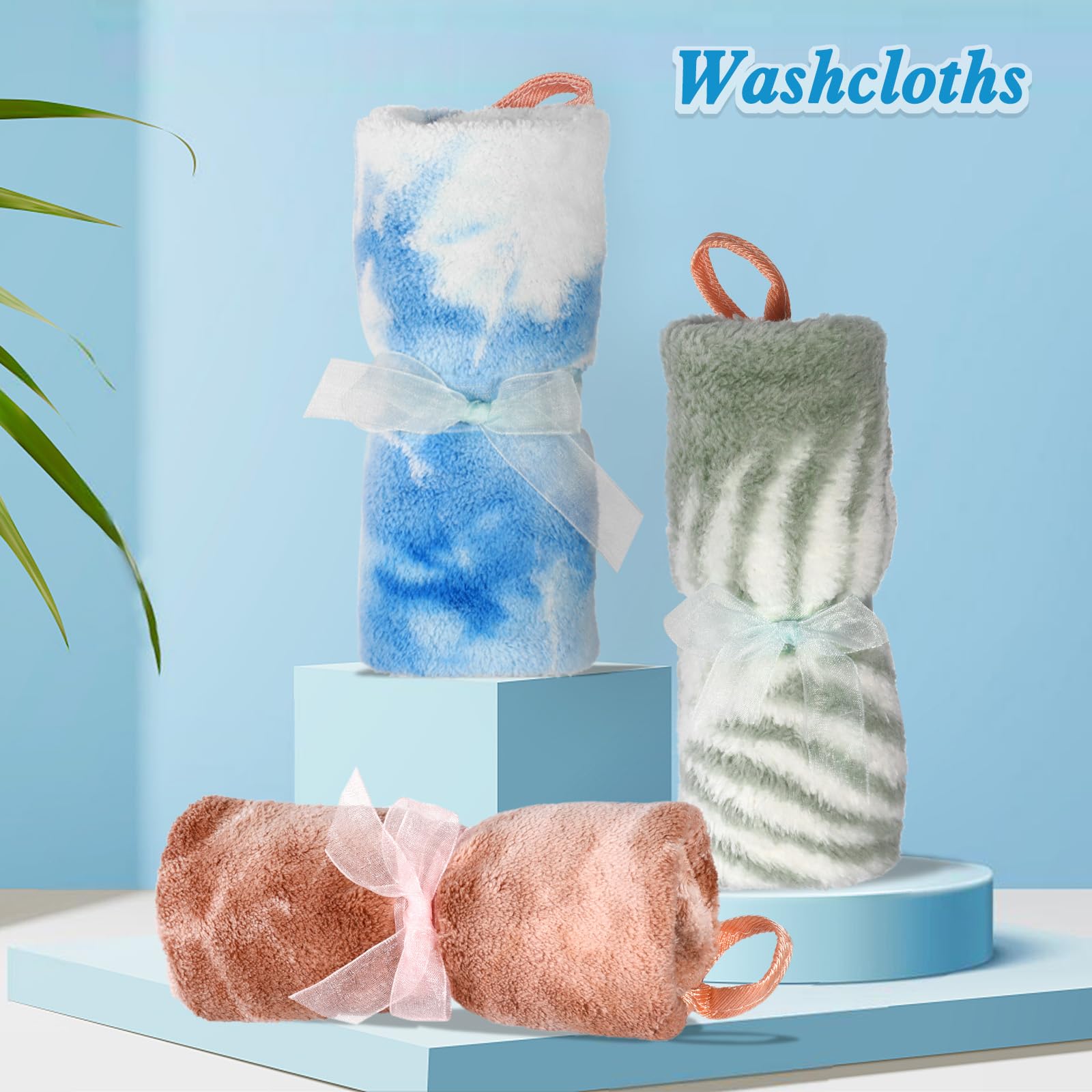 PHOGARY 6 Gants De Toilette Taille 15x21 cm, Très Doux & Absorbant Gants en Polaire Corail, Densité élevée Petite Serviette Main pour Visage, Serviette Invité Tie-Dye avec Boucle de Suspension