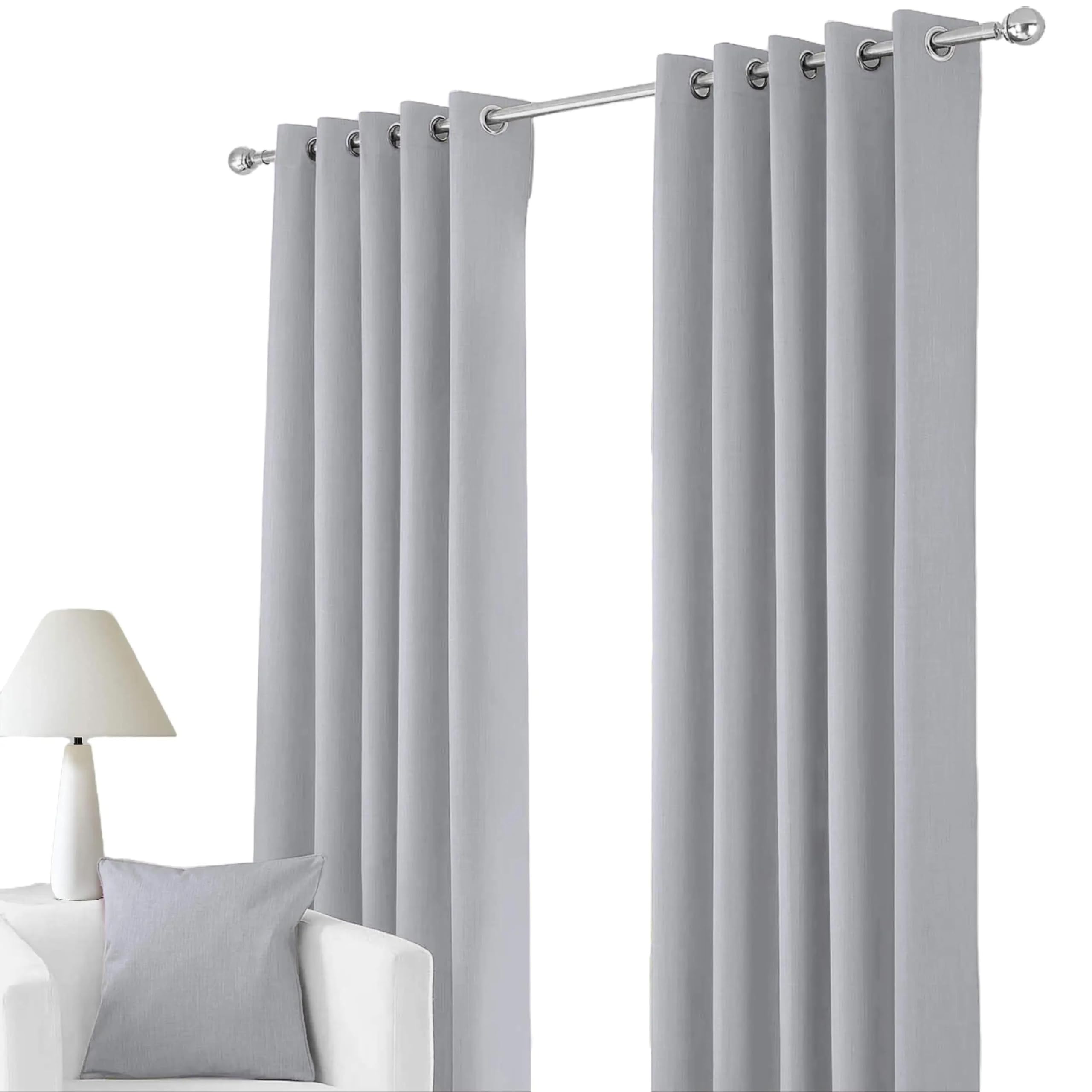 RayyanLinen Readymade Blackout Thermal Eyelet Ring Top Pair of Curtains Including 2 free Tiebacks (GREY SILVER, Width 46" x Drop 54")