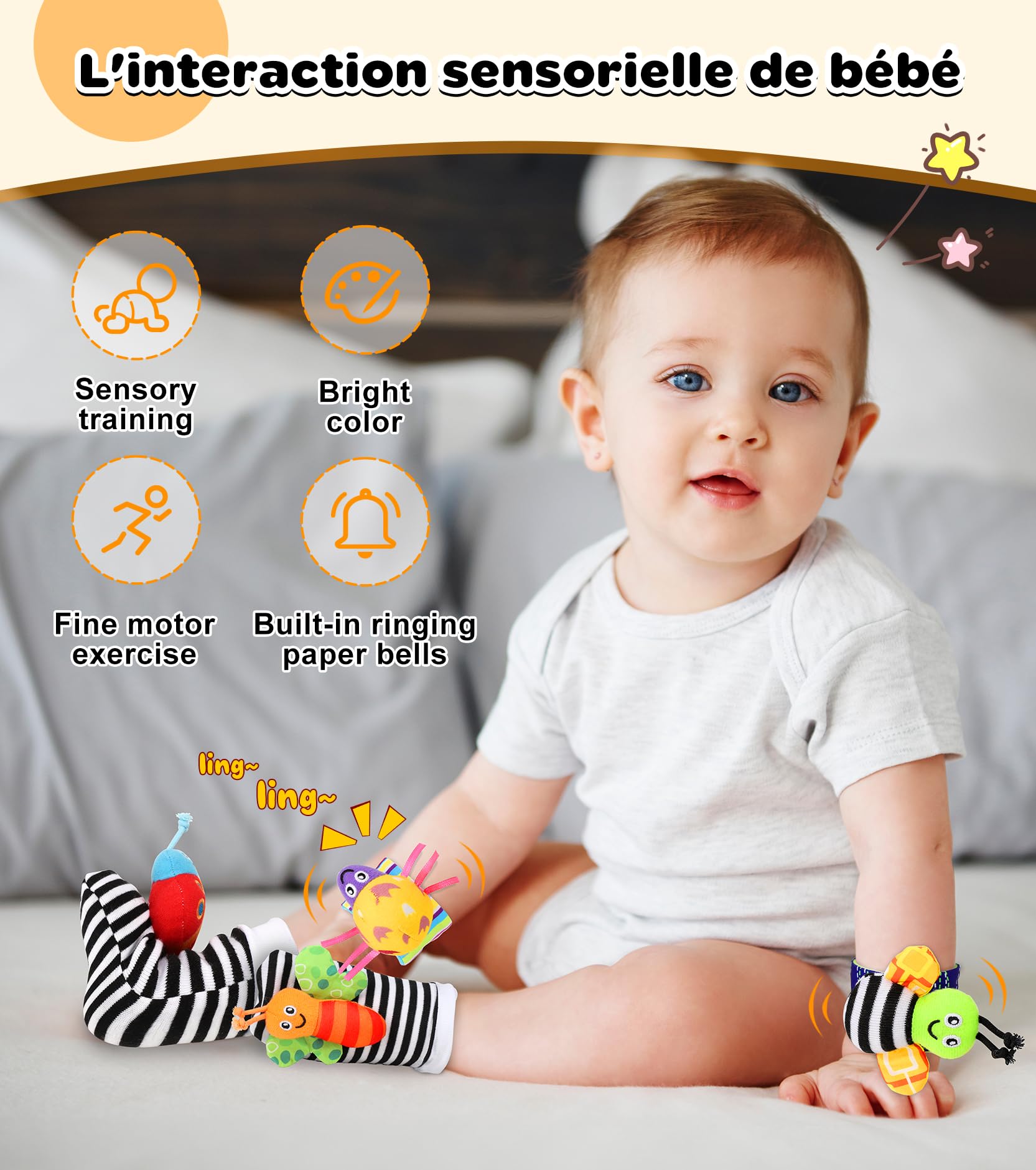 Livre Tissu Bébé, 31 PCS Livre Noir et Blanc Bébéé Réutilisable 0-12 Mois Jouet bébé Hochet Bebe, Carte Noir et Blanc, Plus De Couleurs Livre De Haute Contraste Jeux Montessori Cadeau pour Béb