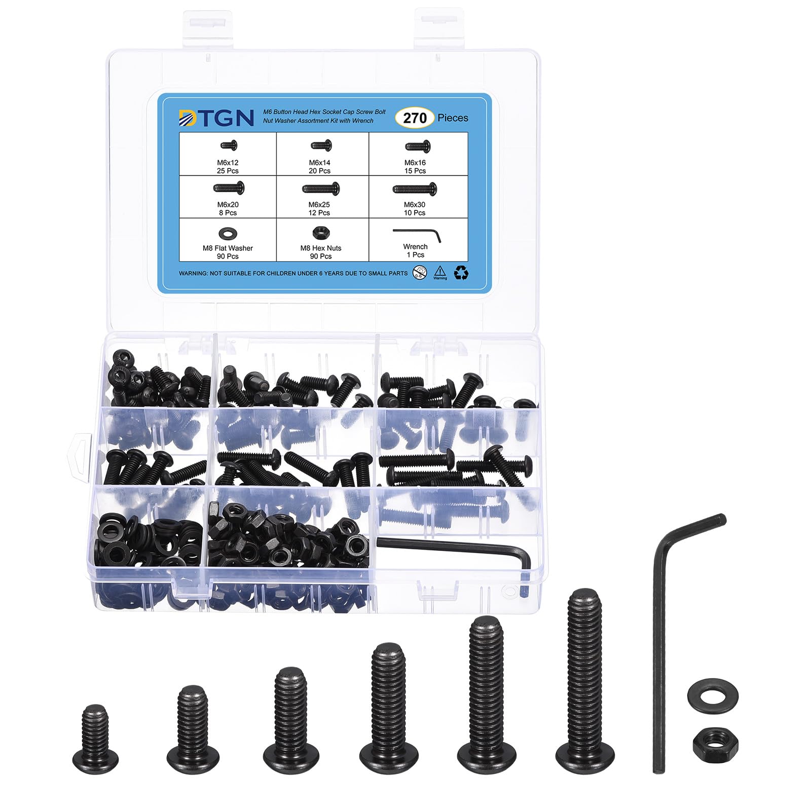 DTGN 270Pcs M6 Button Head Socket Cap Screws