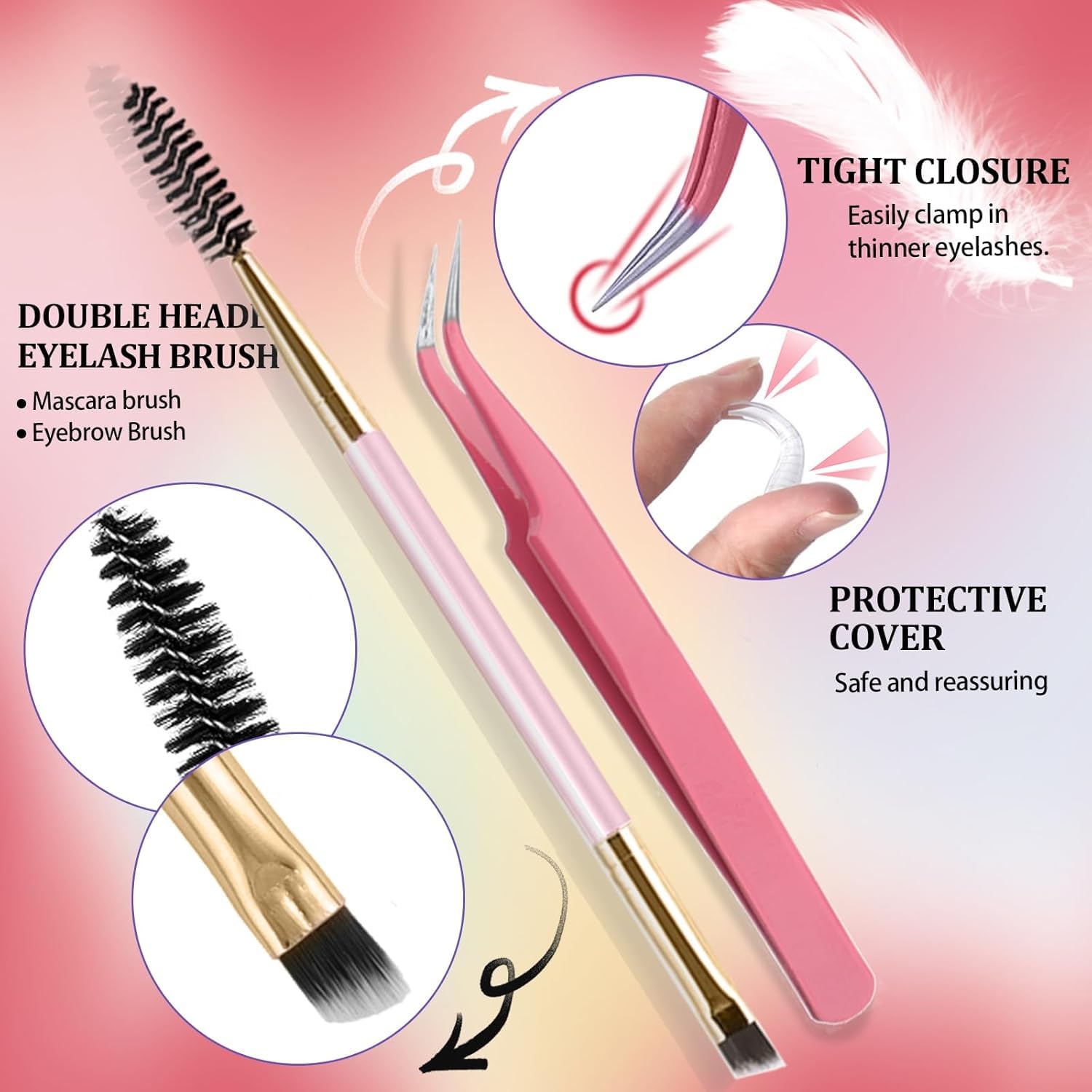 DNSGOOR Kit d'extensions de cils DIY - 590 pièces D Curl - Colle et scellant - Shampoing pour cils - Brosse de nettoyage - Bandeau - Poignet - Pince à épiler - Pinceau applicateur (LASH01)