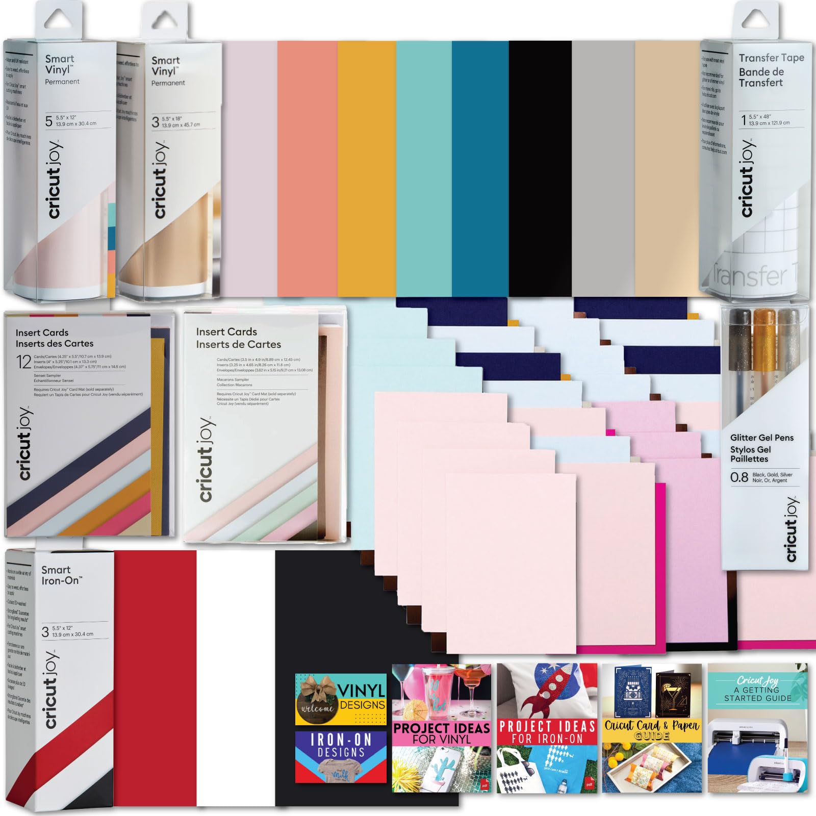 Cricut Deluxe All‑in‑One Sampler Kit for Cricut Joy Machines- 40+ Piece Bundle with Vinyl, Heat Transfer Vinyl, Card Sets with Pens & Instructional