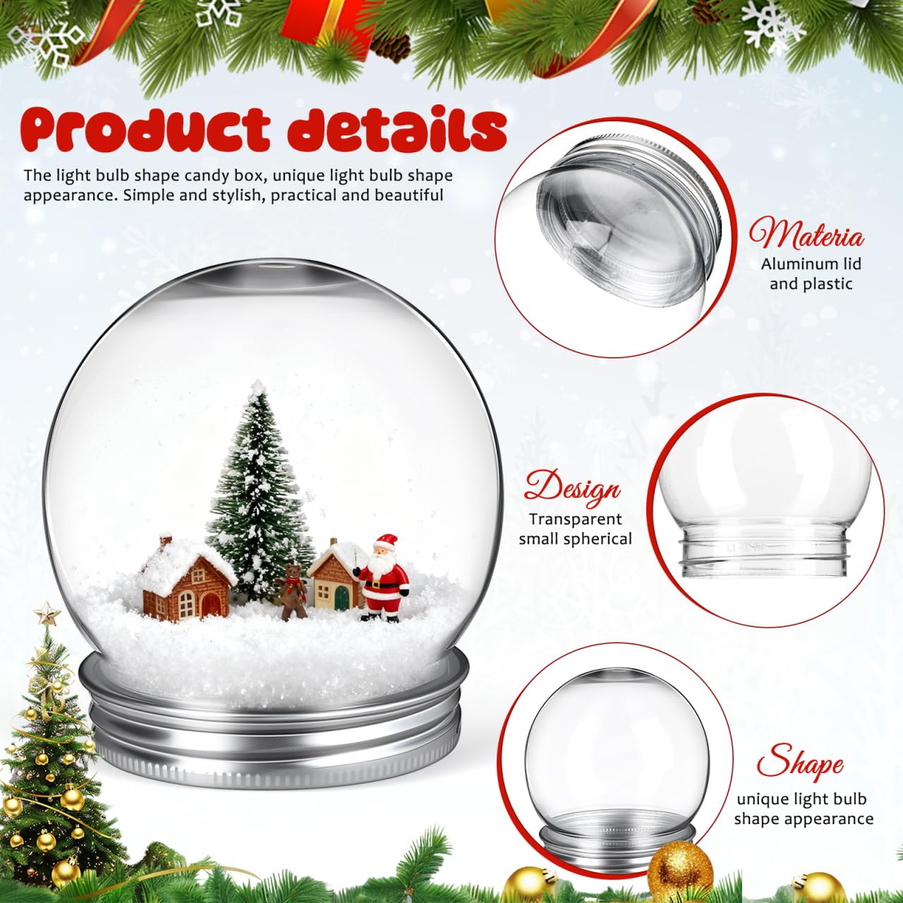 iplusmile 12 sfere di neve da 150 ml fai da te in plastica trasparente con coperchio svitabile, bottiglia di caramelle in vuoto per lavori fai da te
