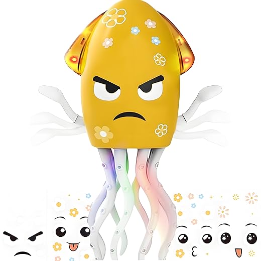 Dancing Octopus Toy Electric Crawling Baby Toy with Lights & Music Tummy Time Octopus Toy | DIY Expressions, Obstacle Avoidance | for Boys and Girls Party Gift Birthday, Christmas (Yellow)