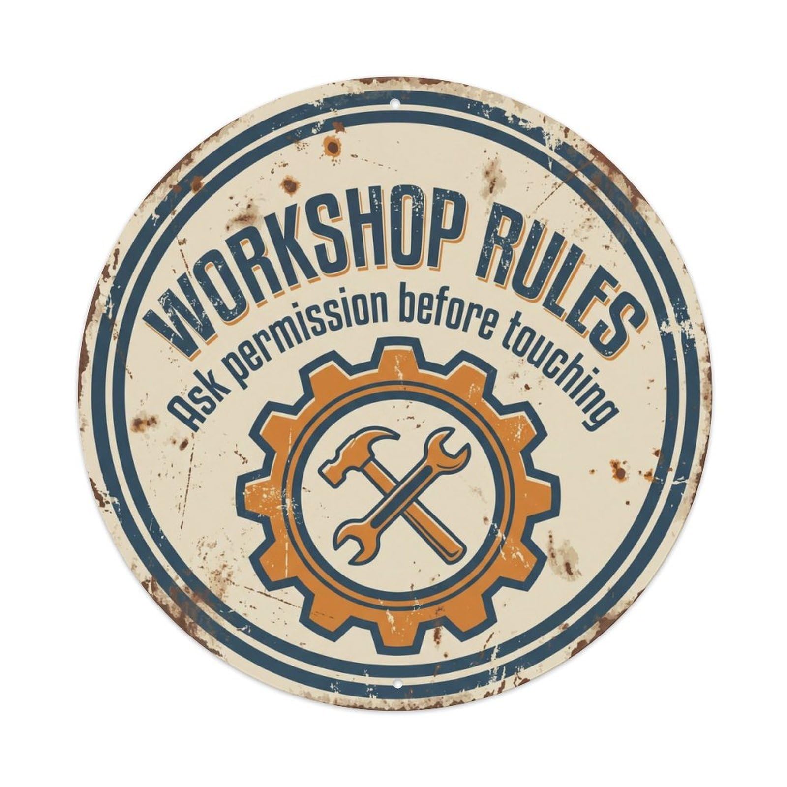 Workshop Rules Vintage Round Man Cave Retro Slogans Metal Tin Sign Plaque Wall Decor for Cafe, Club, Garden Round Metal Poster 8x8Inch