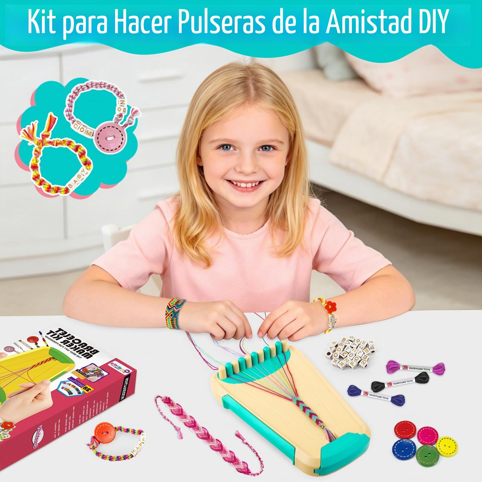 Hzitcigm Kit Pulseras de la Amistad Niñas 6 7 8 9 10 11 12 Años, Set Creación Pulseras con Cuentas de Letras, Bisutería para Hacer, Regalo Creativo Niña Cumpleaños Navidad Semana Santa