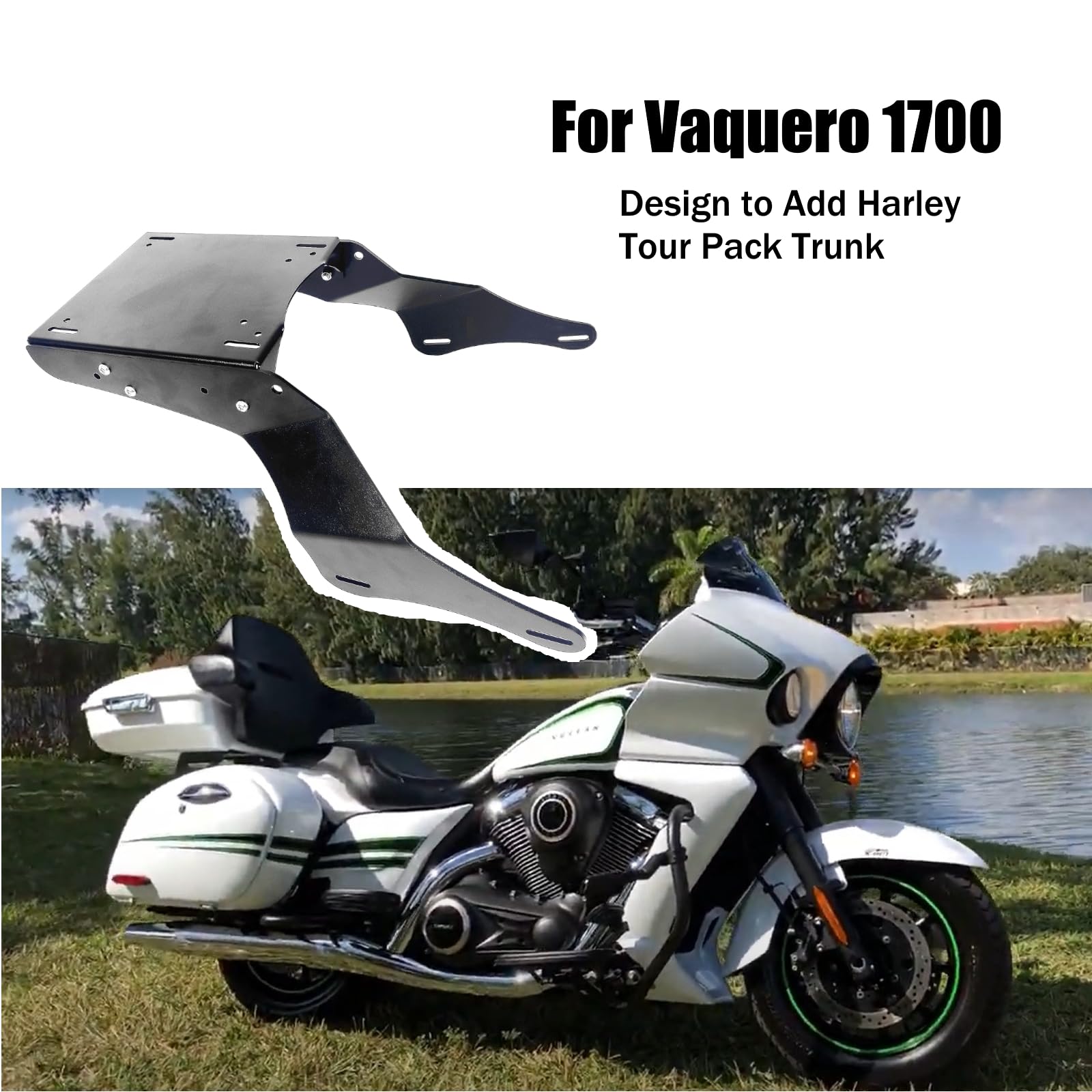 DreDoggMoto Black Luggage Rack Rear Mounting Rack Fit for Kawasaki