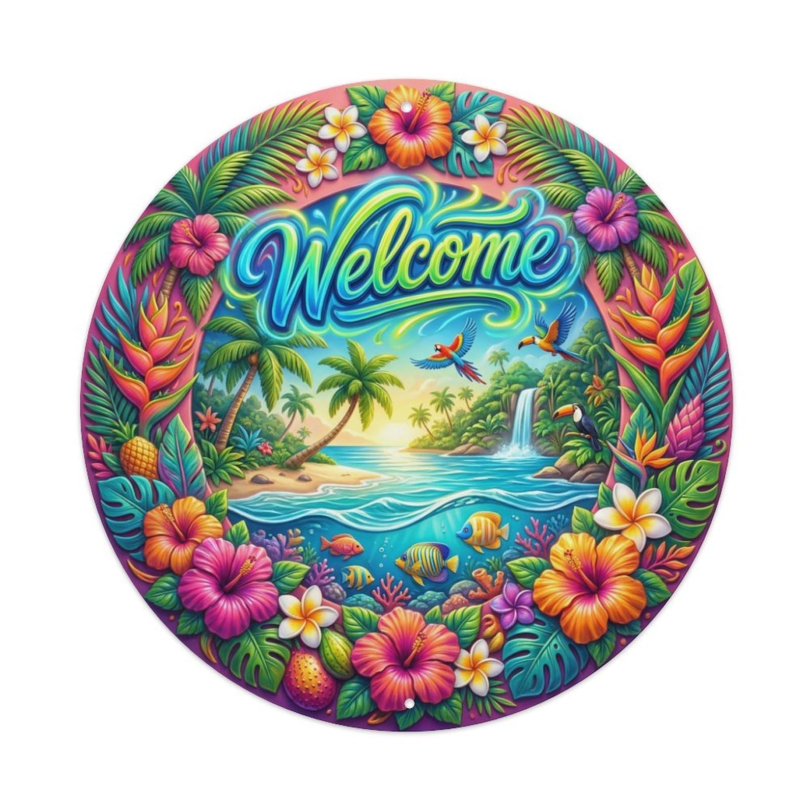 Tgrcjimh Style Metal Tin Sign Tropical Vibrance Welcome Energetic Isle