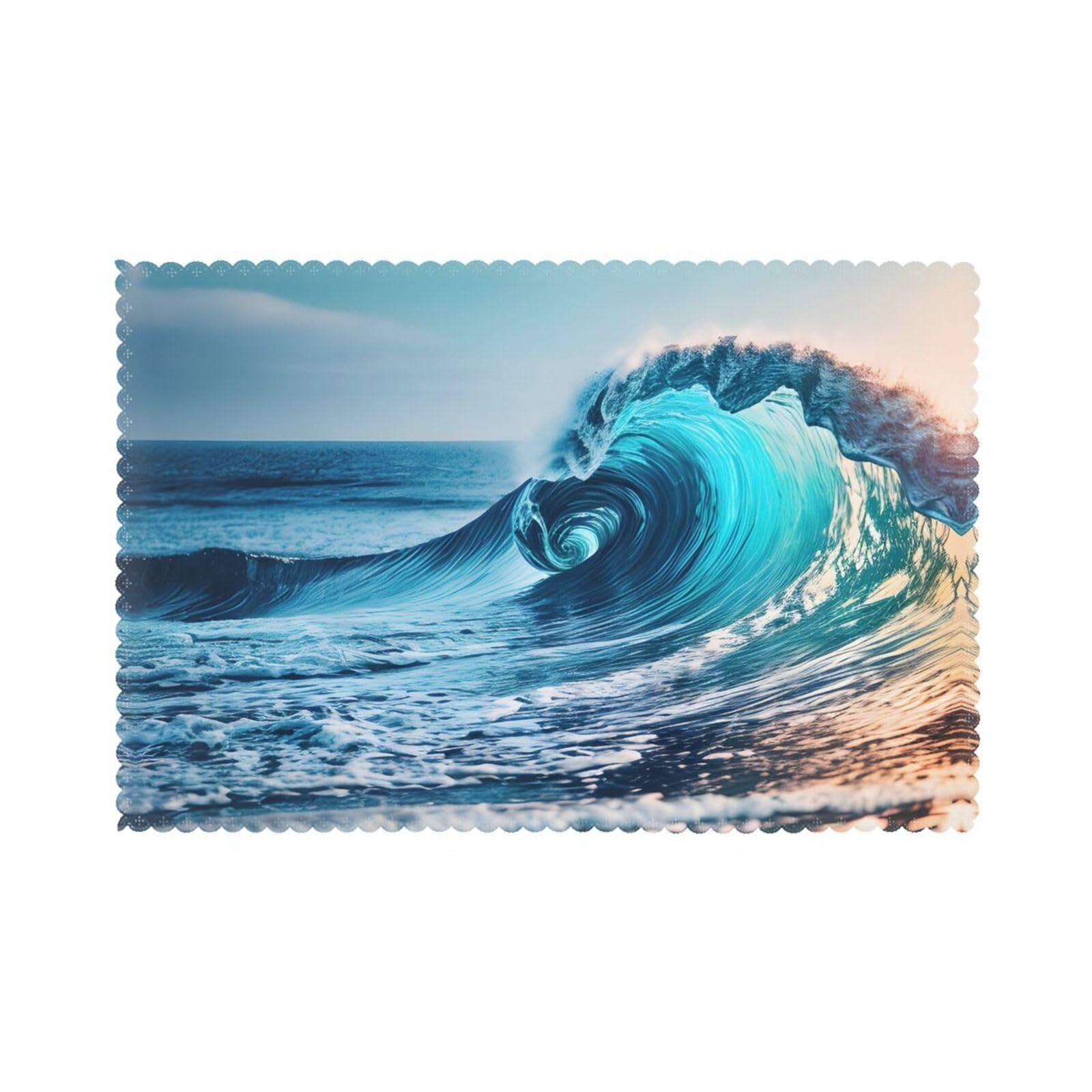Ocean Sea Wave Christmas Placemats Set of 6,Washable Table Mats