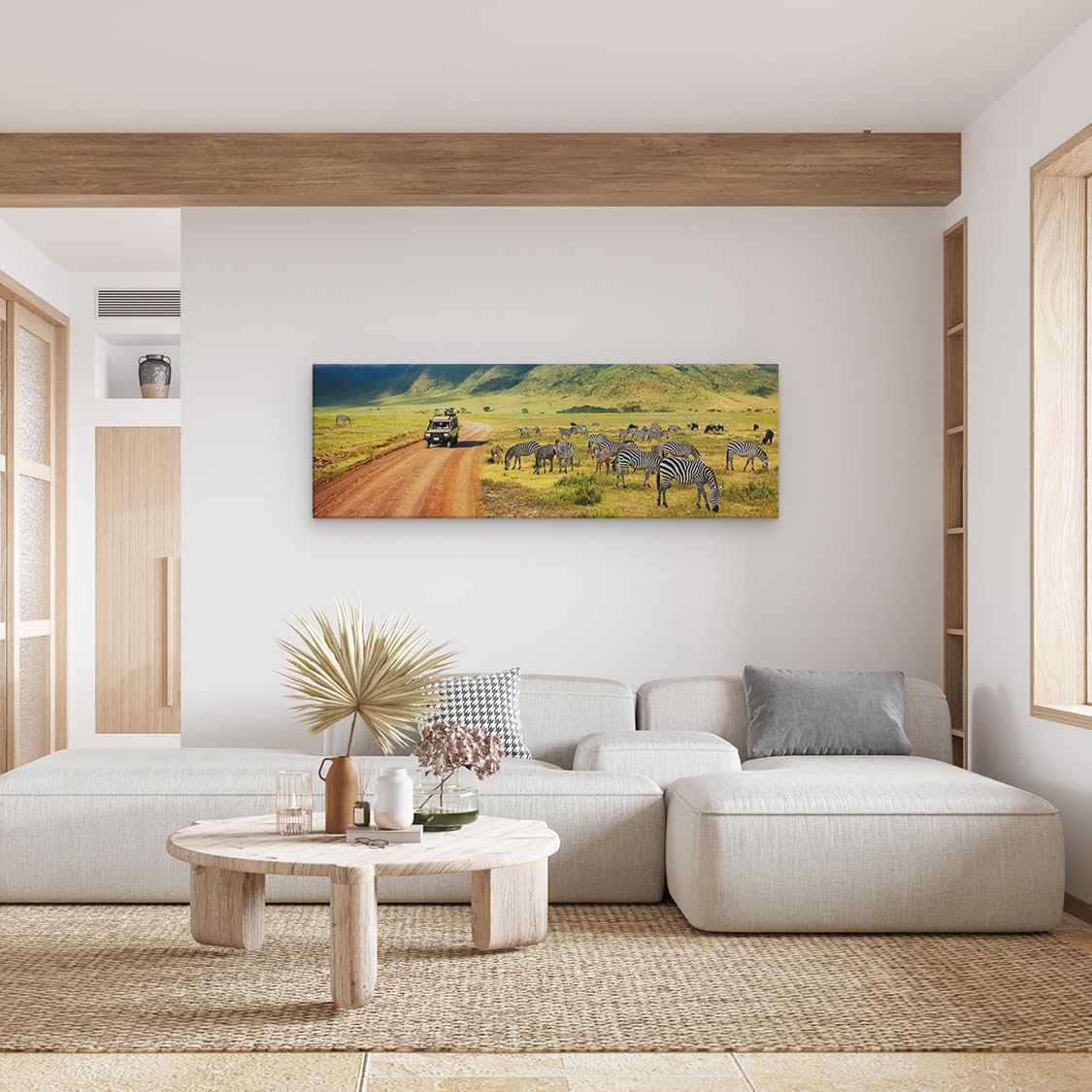 Artaza Leinwand Bilder Zebras Safari - 120x40 cm - Groß XXL - Wanddeko Tierbilder - Wandbilder Landschaftsbilder Berge - Deko Wohnzimmer