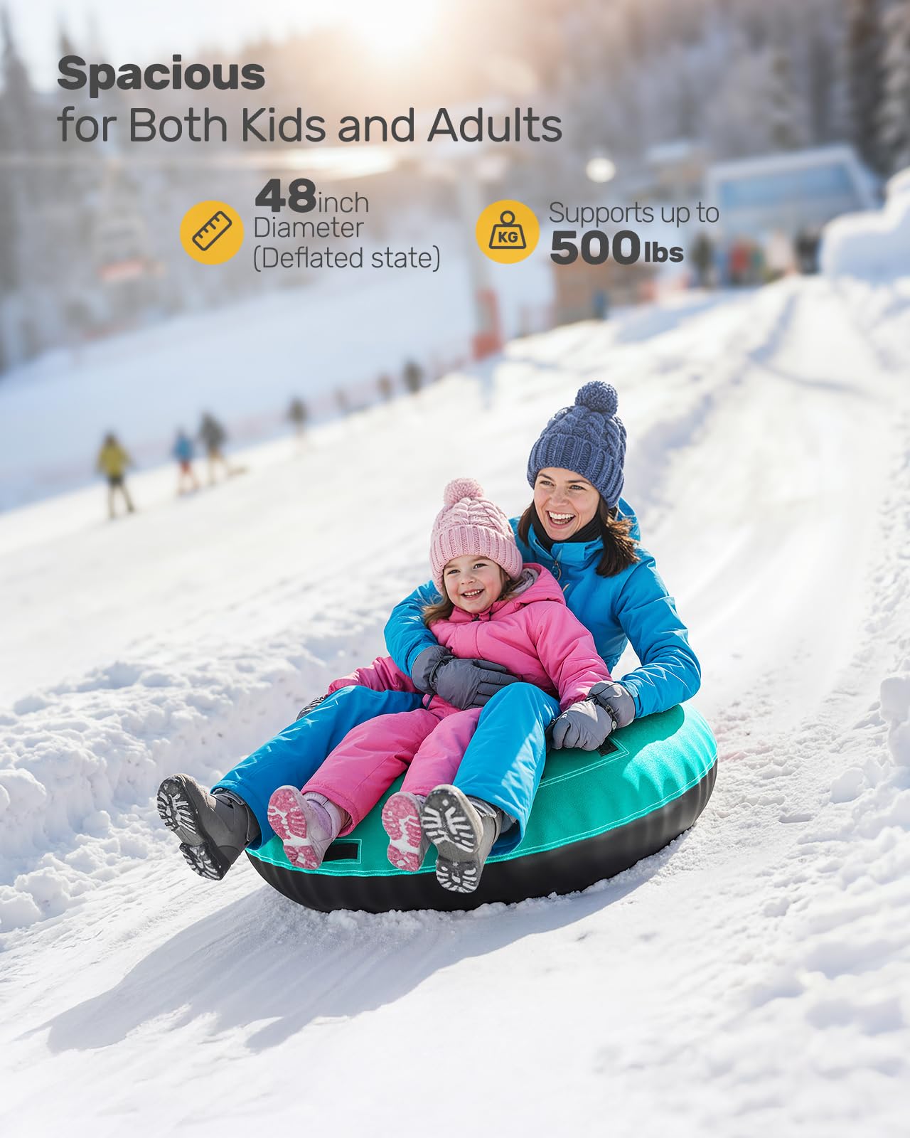 QPAU Tube à neige avec housse en toile de qualité supérieure pour enfants et adultes, tube à neige gonflable robuste de 122 cm, fabriqué en fond épais, luge d'hiver, jouets amusants pour enfants,