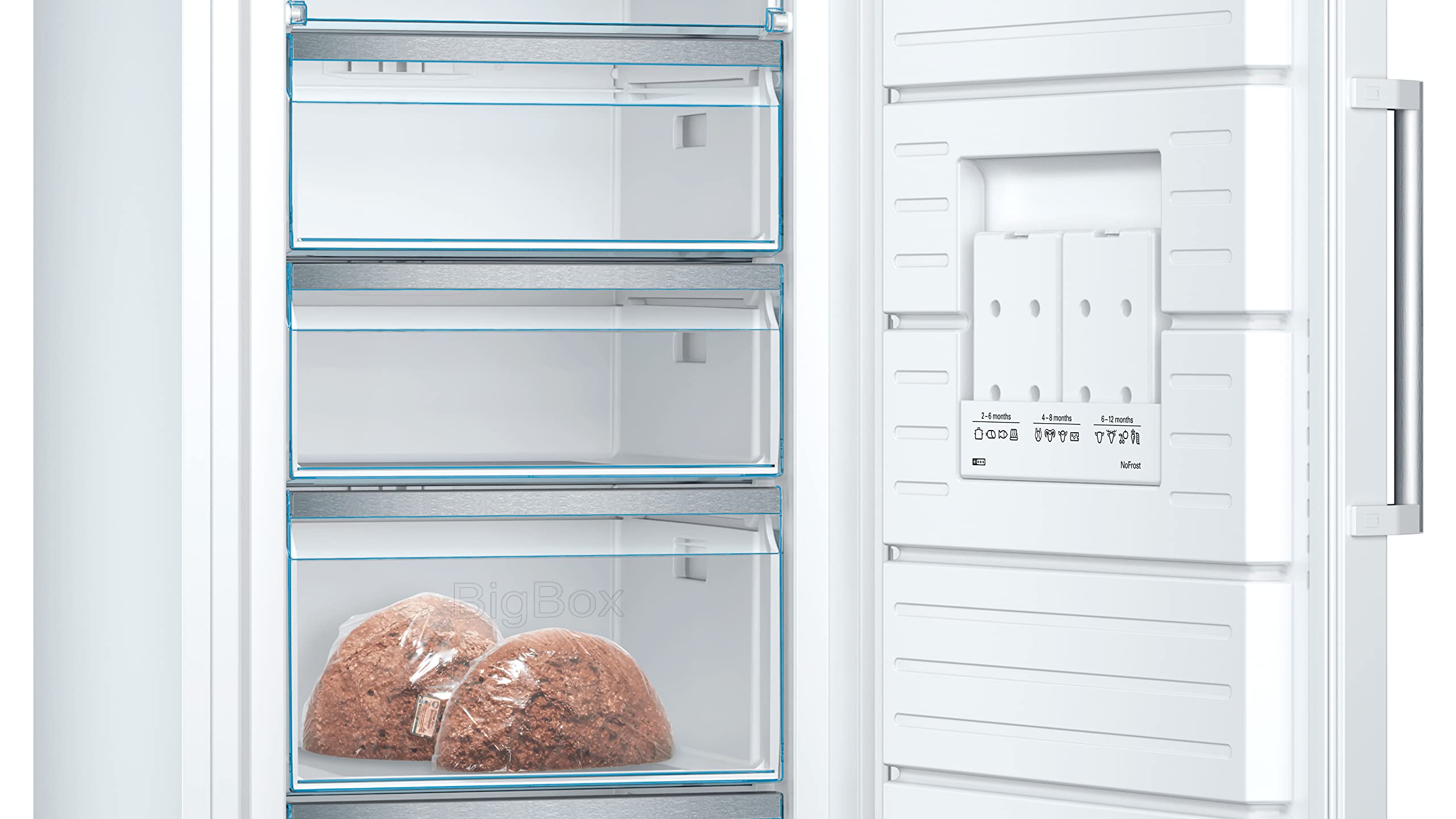 Bosch GSN54DWDV Serie 6, Congelatore monoporta da libera installazione, NoFrost, Cassetto BigBox, Tecnologia Inverter Intelligente, 176 x 70 cm, Bianco
