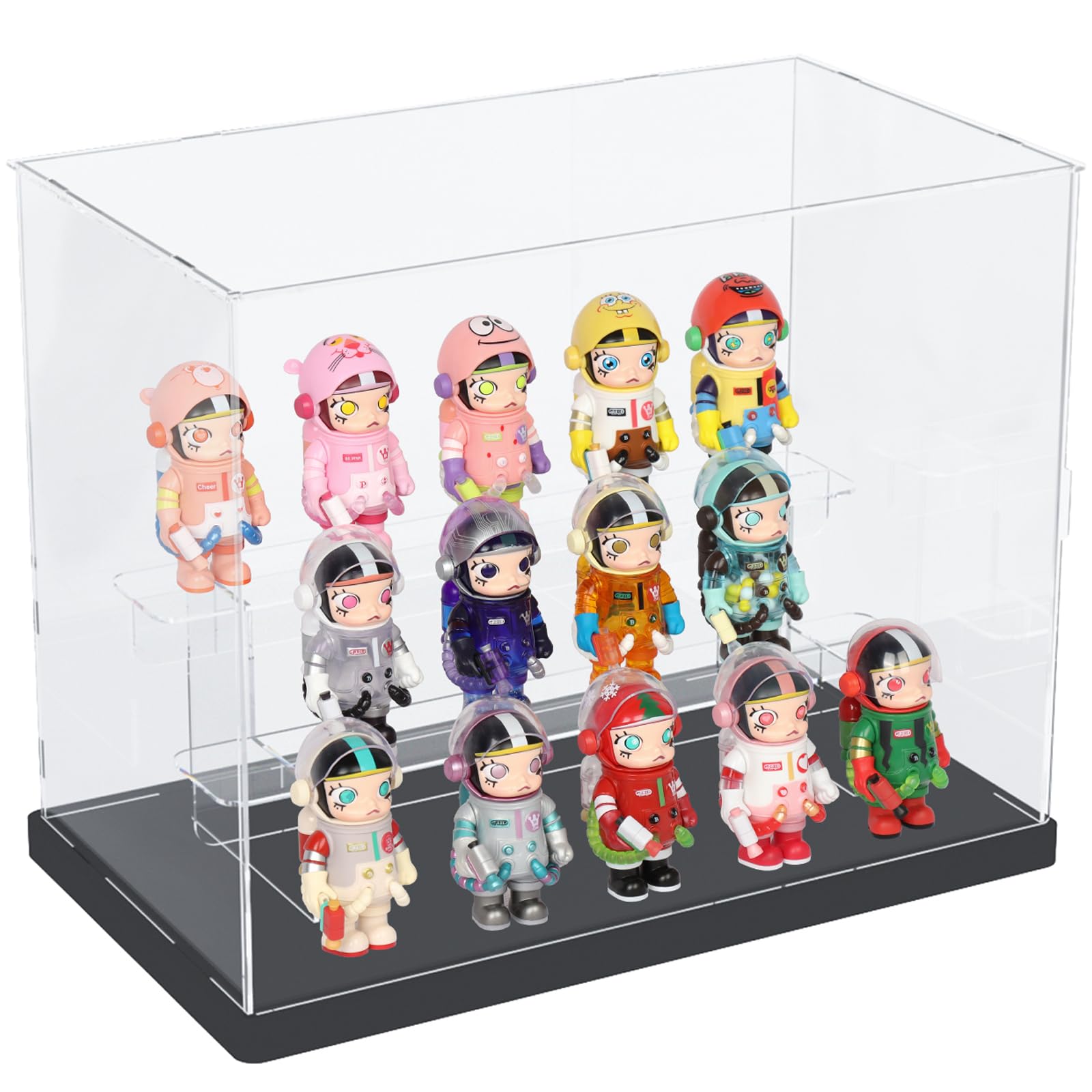 POLRAI Lot De 3 Présentoirs Acrylique Transparent à 2 Niveaux | Empilables Et Amovibles | Porte Magnétique | Protection Contre Poussière Pour Figurines, Collections - 2