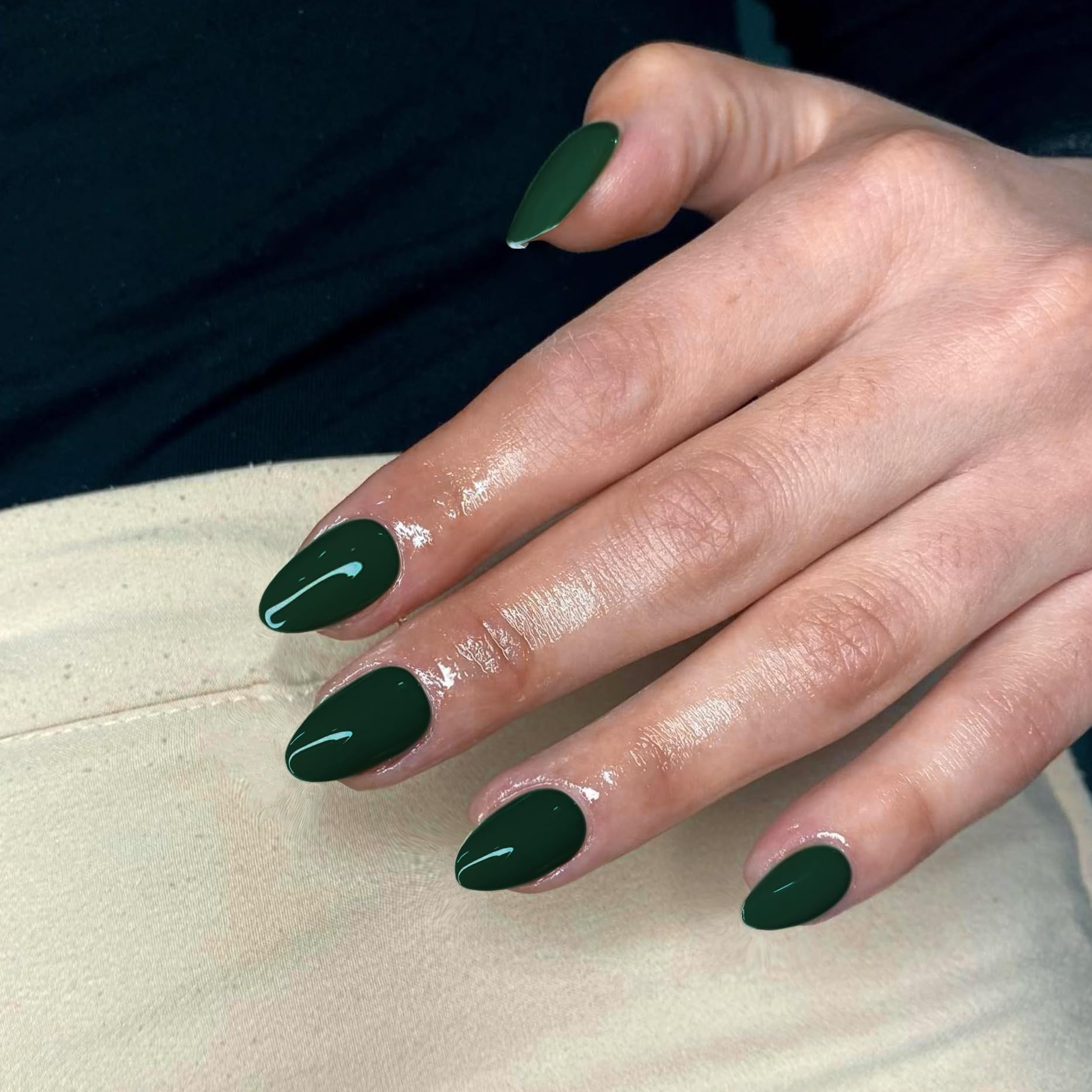 SXVME Dark Green False Nails Short Oval, Simple Acrylic Press on Nails Short, Green Fake Nails Short - Image 3