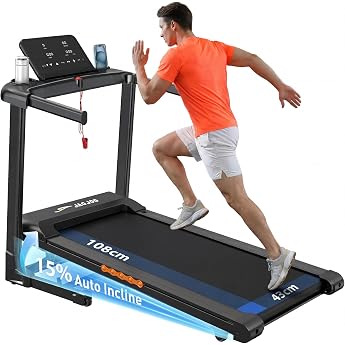 Treadmill for Home Foldable 15% Automatic Incline 3 HP Motor Quiet & Compact Treadmill with Incline up to 1-14 km/h 12 Programmes LED Display Electric Fitness Treadmill Black