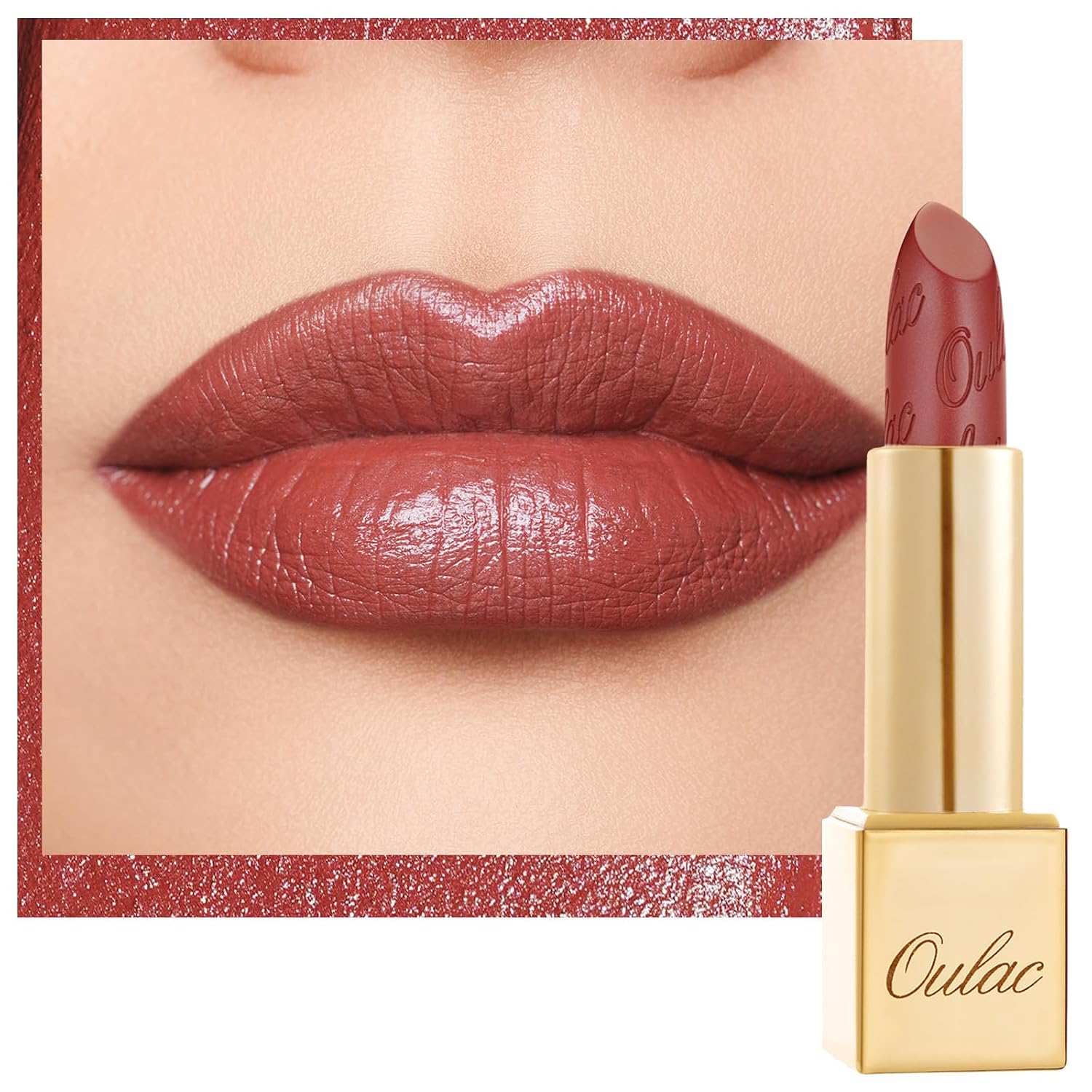 OULAC Lipstick Metallic Shine Finish Terracotta Long-Lasting Glitter Lipsticks Moisture and Shine for the Lips Intense Colour Fine Texture Vegan 4.3 g GM05 Spice Up