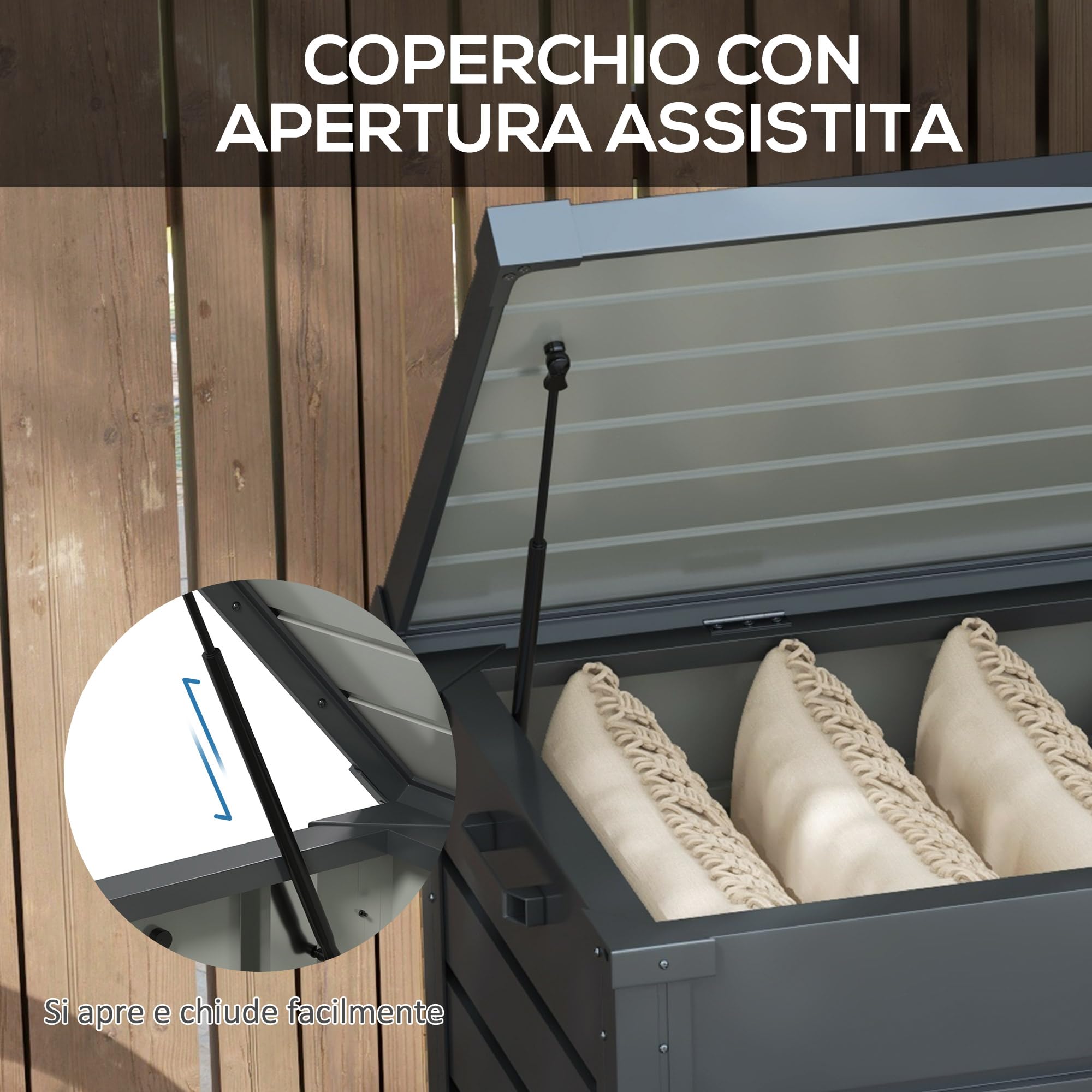 Outsunny Baule da Giardino 311L Acciaio Zincato 120x62x66 cm Grigio Scuro