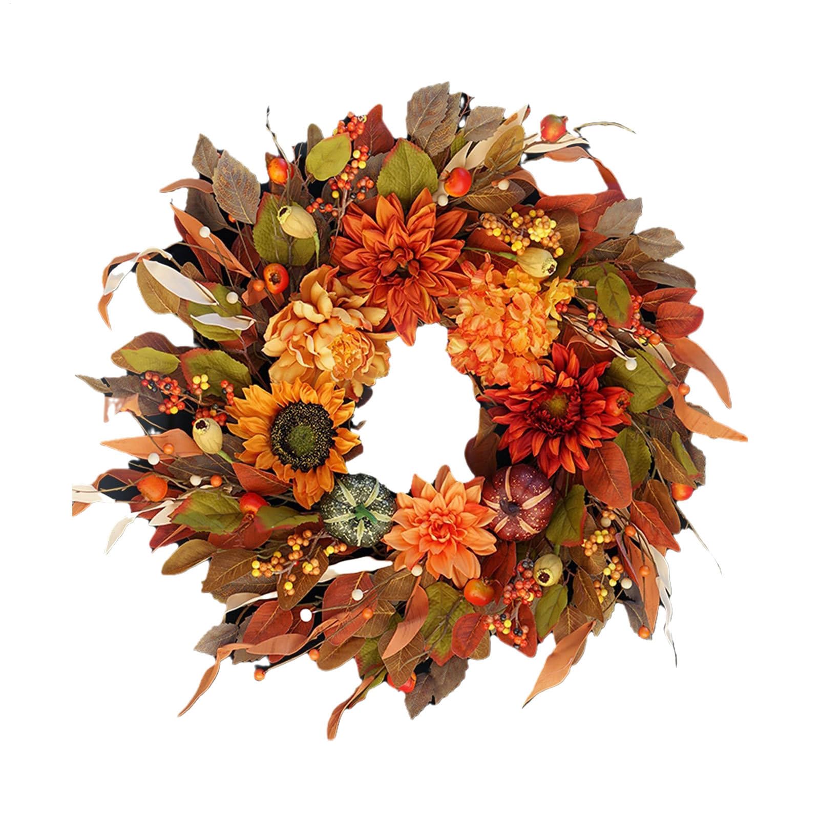 Corona De Otoño Para Puerta Artificial De 42 Centímetros | Coronas De Otoño Para Exterior Impermeables Para Decoración De Festival Acción De Gracias Halloween Vacaciones Puerta Y