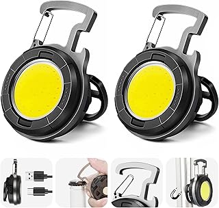 COB Keychain Flashlight 2Pack,GIPTIME 1000Lumens Bright Rechargeable Portable Pocket Flashlight 4 Light Modes Light with Folding Bracket,Bottle Opener and Magnet Base Mini Flashlight for Camping Riding