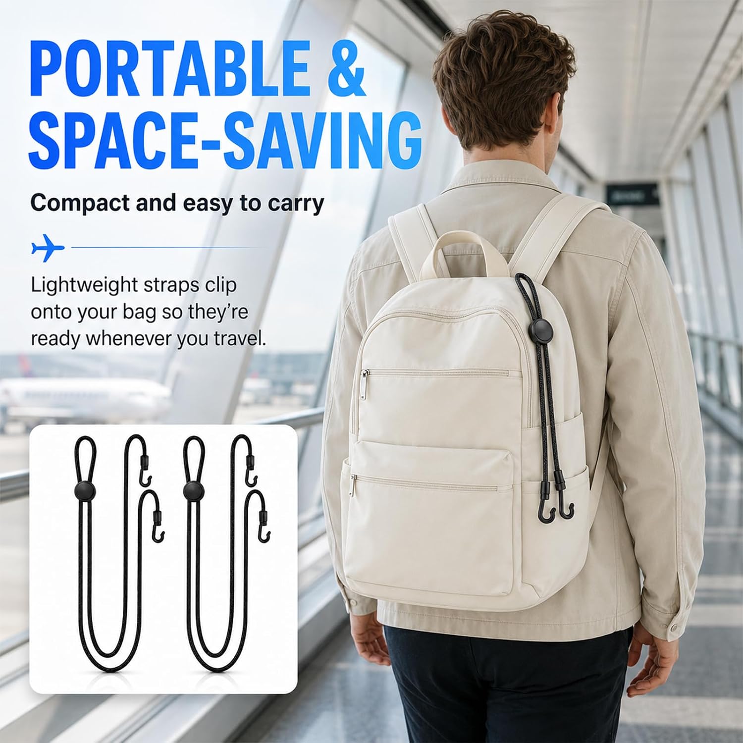 2 Pack Under Seat Bag Strap for Airplane Travel, Backpack Legroom Extender