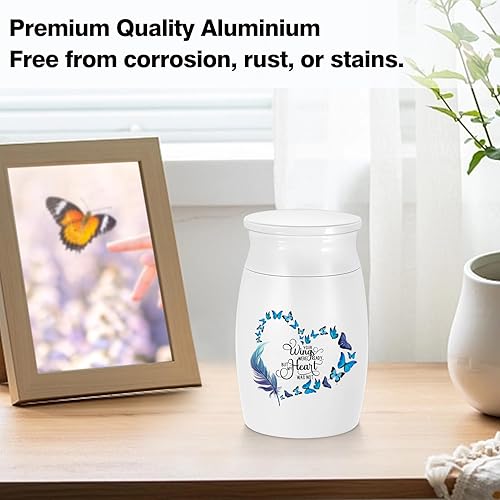 Miniatura 5 de Urna pequeña para cenizas humanas de 3 pulgadas de mariposa, mini urna de recuerdo conmemorativo de aluminio, mini urna de cremación, urna funeraria