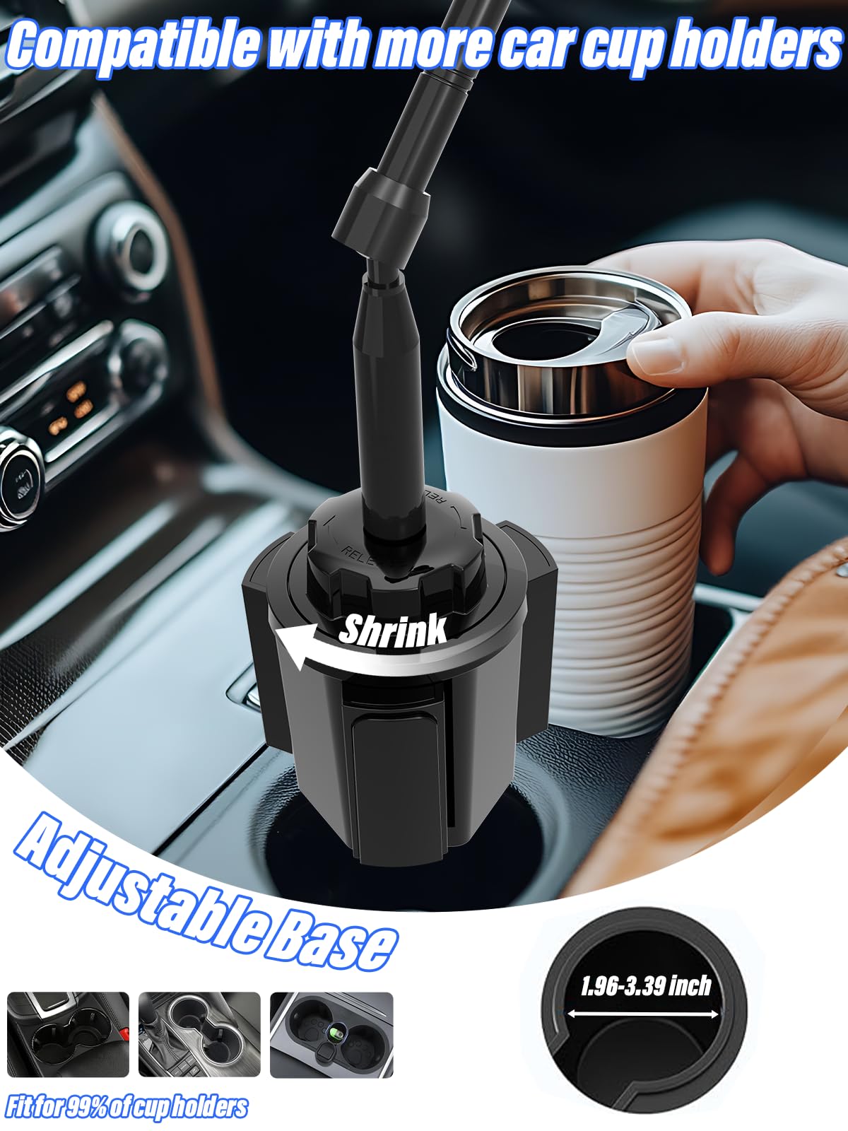 Metall Getränkehalter Auto Tablet Halterung Mit Einstellbar Metall Arm, PKW LKW Becherhalter Handyhalter für iPad Pro10.5, 11, 12.9, iPad Air Mini 6 5 4, Samsung, und Tablet mit 4.7-13 Zoll