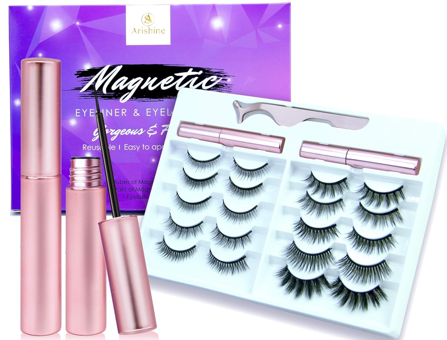 Natural Look Magnetic Eyelashes with Applicator: 10 Pairs Reusable Lashes for Beginners, Cruelty-Free, Waterproof Magnetic Eyeliner, Easy to Apply, No Glue Needed, Lightweight & Comfortable (10 Pairs)