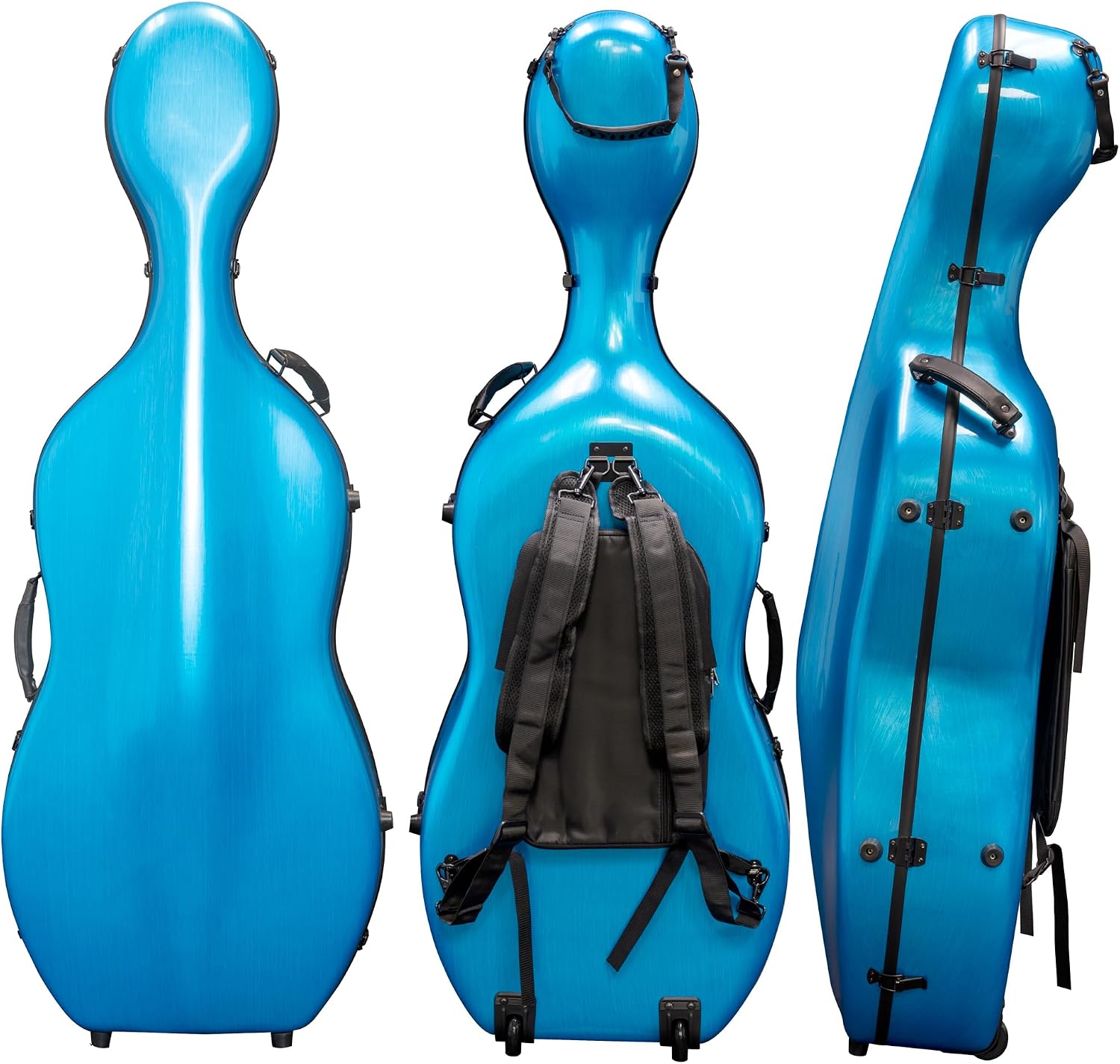 MI&VI Forte Series Hard Cello Case (Full Size) with Wheels — Polycarbonate Tough Shell Case for 4/4 Sized Cellos (Blue)