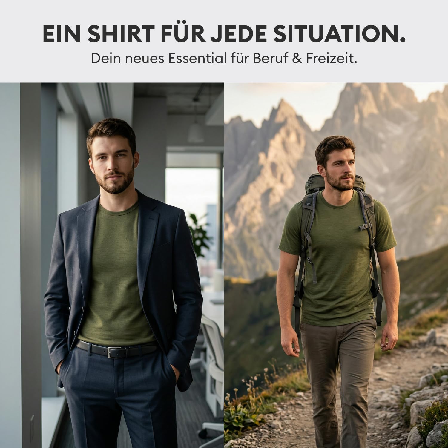 Premium Merino T-Shirt Slim Fit - Oeko-TEX® Zertifiziert - 100% Merinowolle Herren Kurzarm Shirt - feuchtigkeitsregulierend, atmungsaktiv, geruchshemmend – Made in Europe