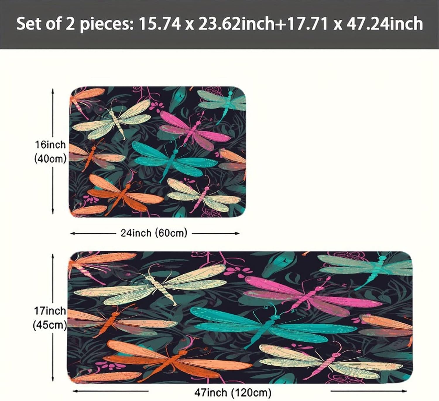 Cute Dragonfly Kitchen Mat Kitchen Rug Set | Kitchen Rugs Flannel Velvety Washable breathable Water Absorbent Soft ，kitchen utensils for Kitchen, Floor,Laundry