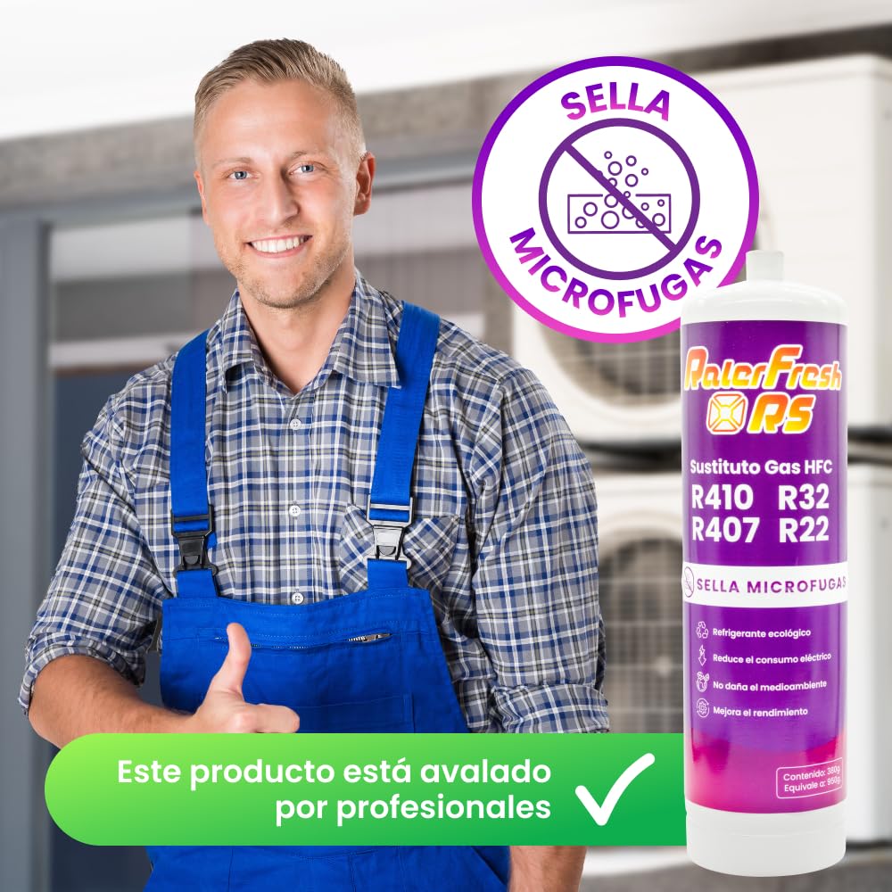 Gas Refrigerante Orgánico para Aire Acondicionado Tipo Split Ralerfresh RS equivalente a 950gr sustituto de los gases R410, R32, R407 y R22 (Botella + Llave)