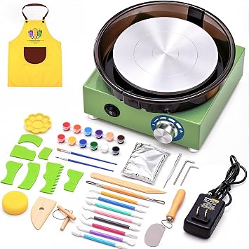 CXRCY Pottery Wheel for Kids, 6" Turntable Two-Way Rotation Pottery Wheel with Complete Tools Kit, Metal Frame & Removable Tray - DIY Craft for Adults & Beginners, Perfect Creative Gift