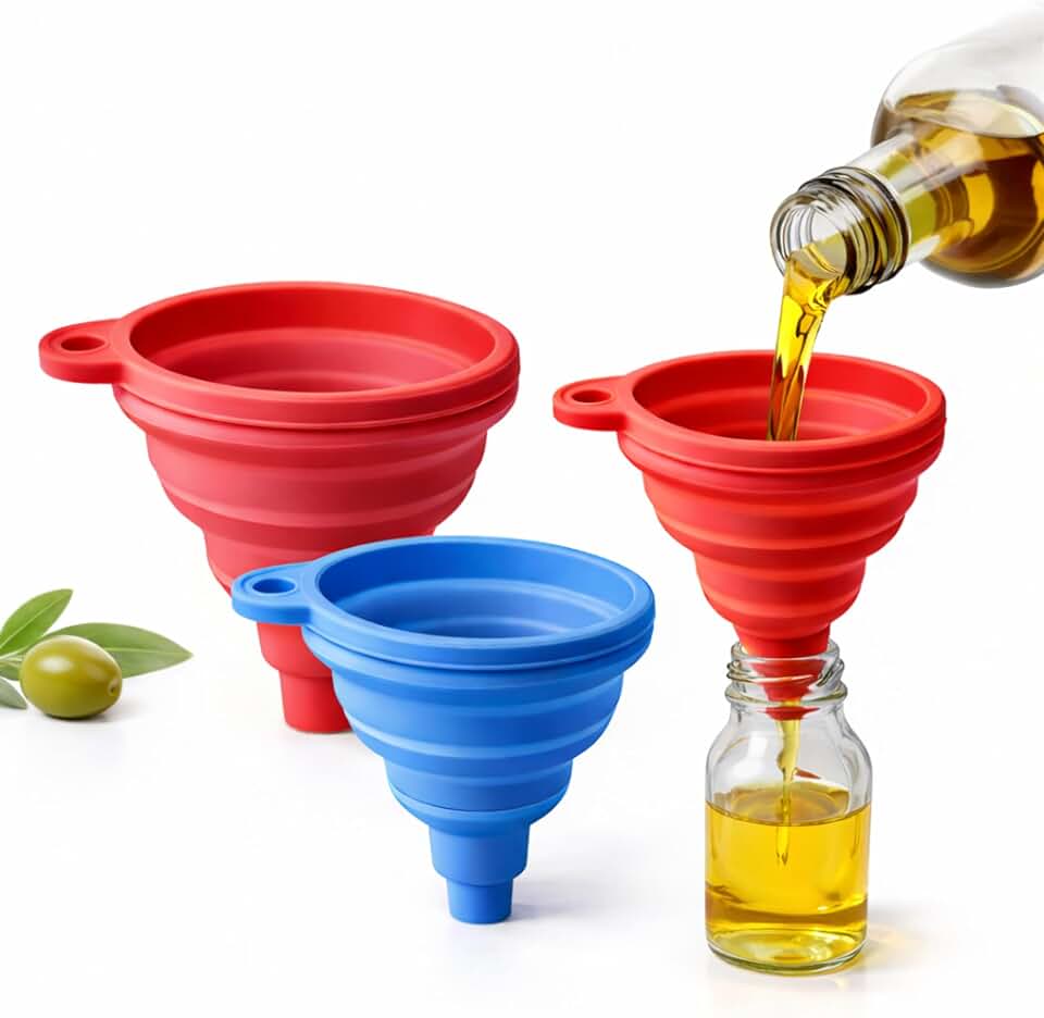 Kit 2 Funis de Silicone Retráteis – Dobráveis, Livres de BPA, Compactos e Ideais para Cozinha