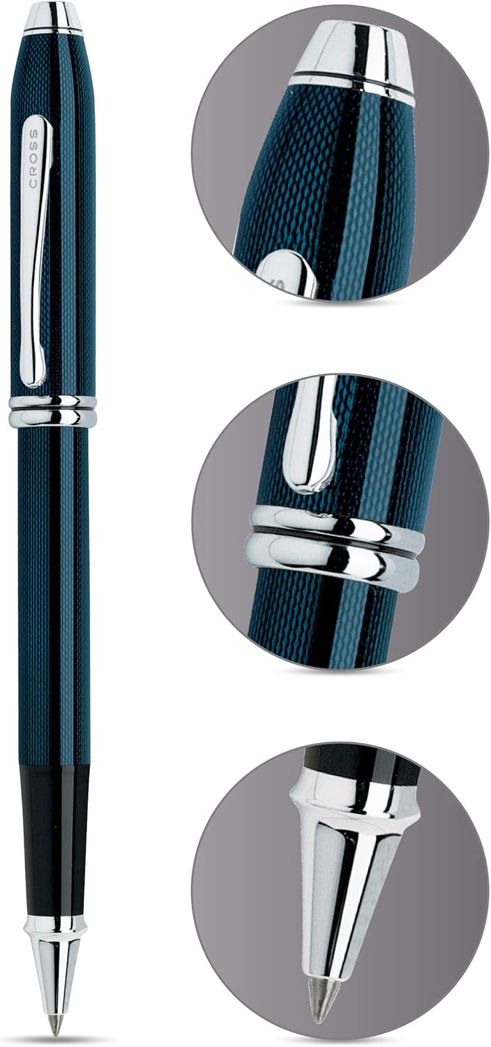 Cross Townsend Quartz Refillable Rollerball Pen, Rhodium-Plated Appointments, Includes Luxury Gift Box - Blue Lacquer