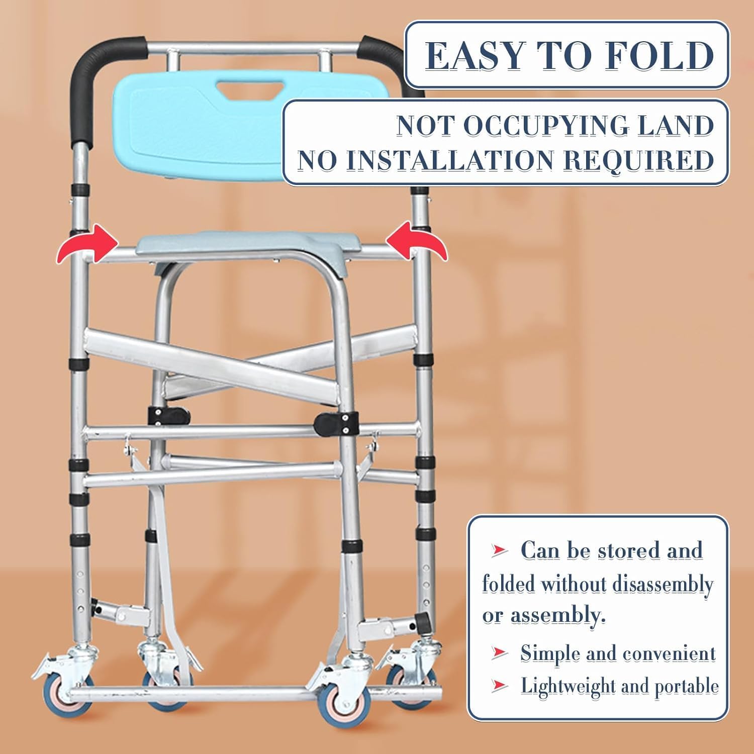 Shower Chair with Wheels 330 lbs Weight Capacity Bedside Commode Chair Rolling Bath Chair for Handicap, Toilet Chair for Elderly and Disabled (White, 330LB) (White)