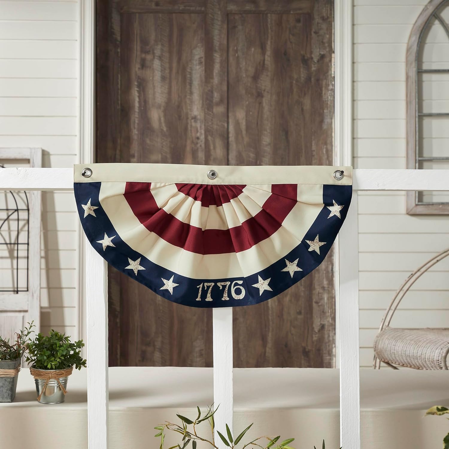 VHC Brands Patriotic My Country 1776 USA Bunting Flag 18x36, Fourth of July Decoration, Independence Day Decor, Decorative Banner with Grommet Holes