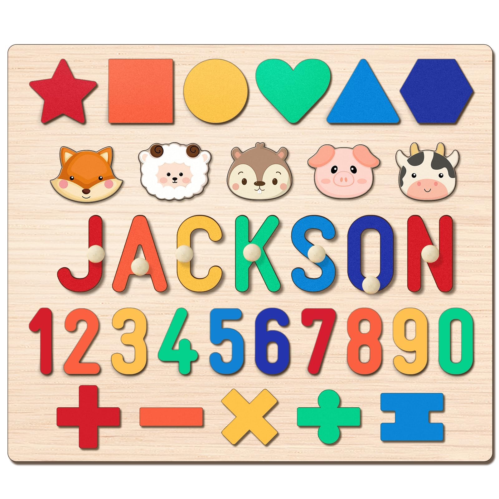 Personalized Name Puzzle for Kids Custom Wooden Puzzle with Animal Elements and Stand, Gifts for Girls&Boys Toddlers Newborn 1 Year Old Birthday Halloween (Five-line puzzle)